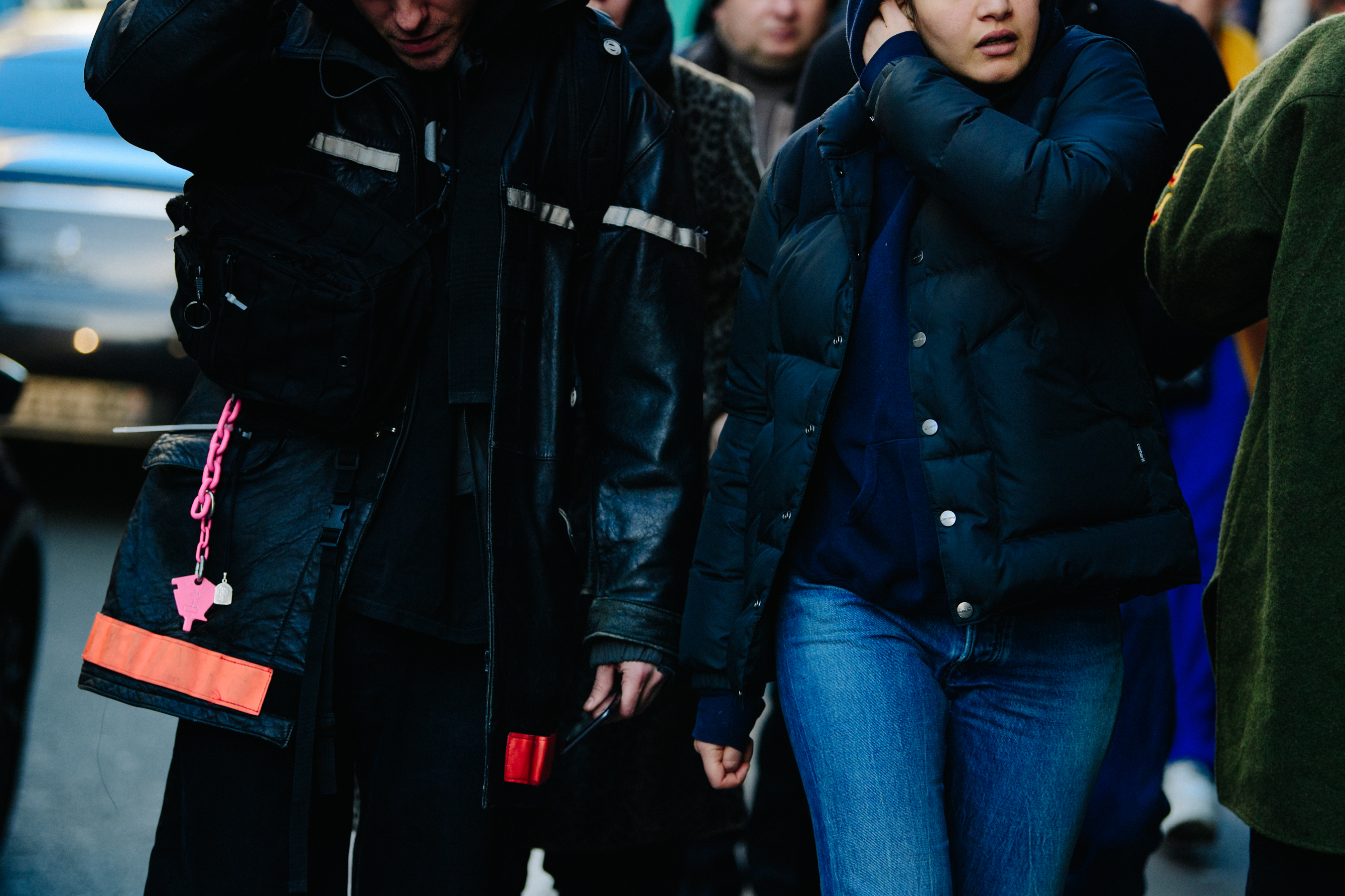 Couple wearing thick jackets