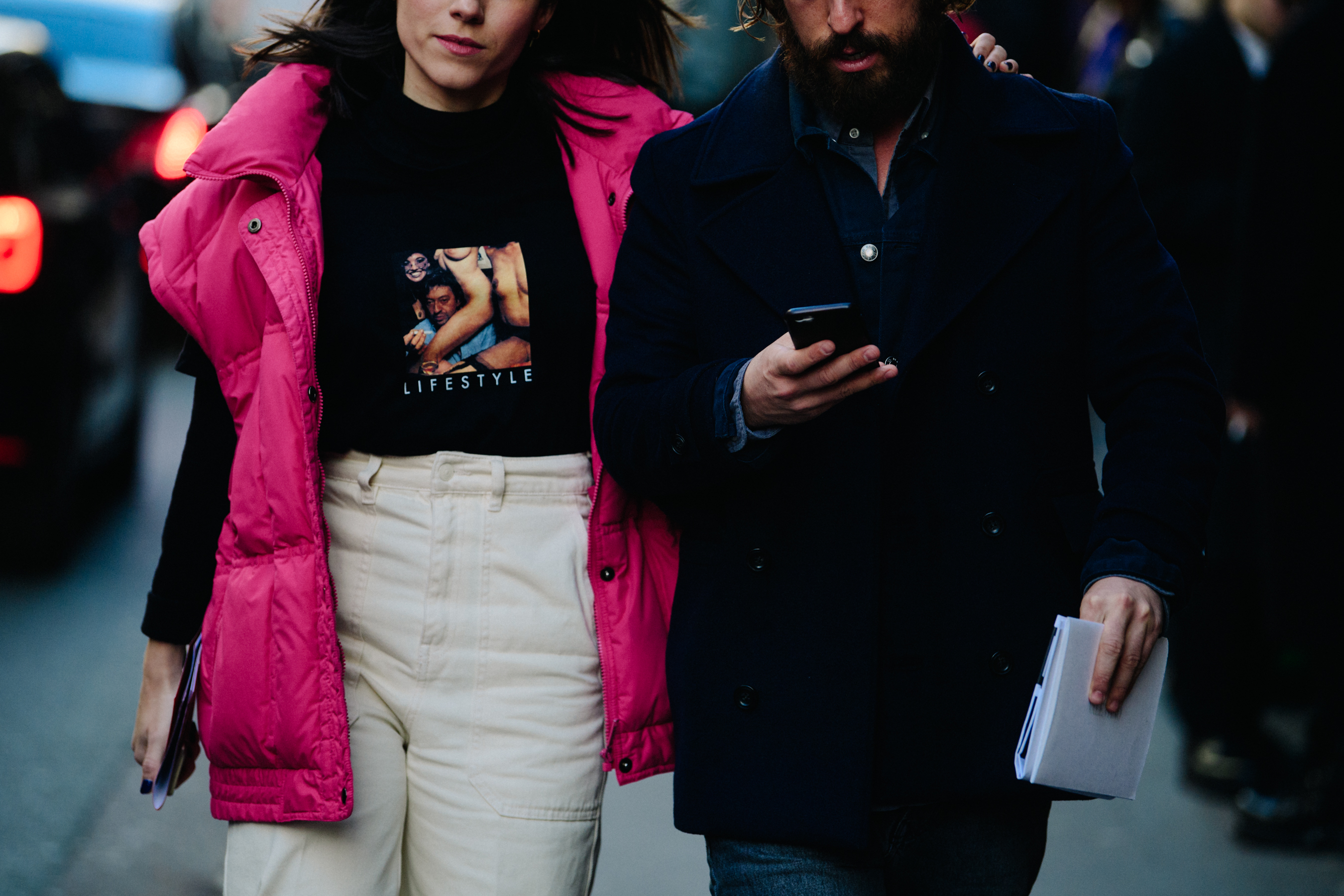 Couple wearing black and pink