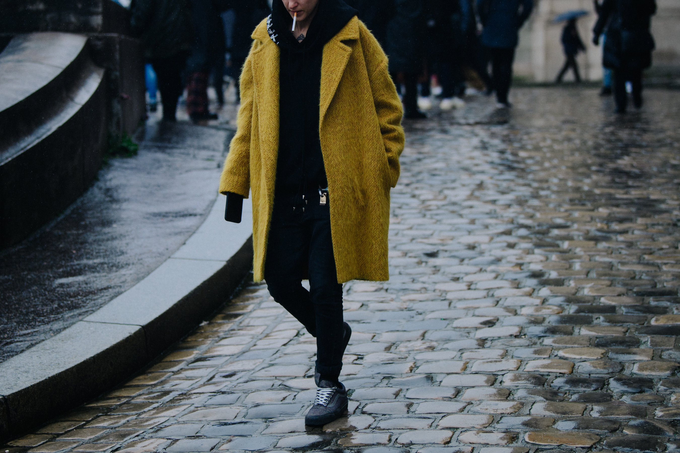 Woman wearing yellow fleece coat
