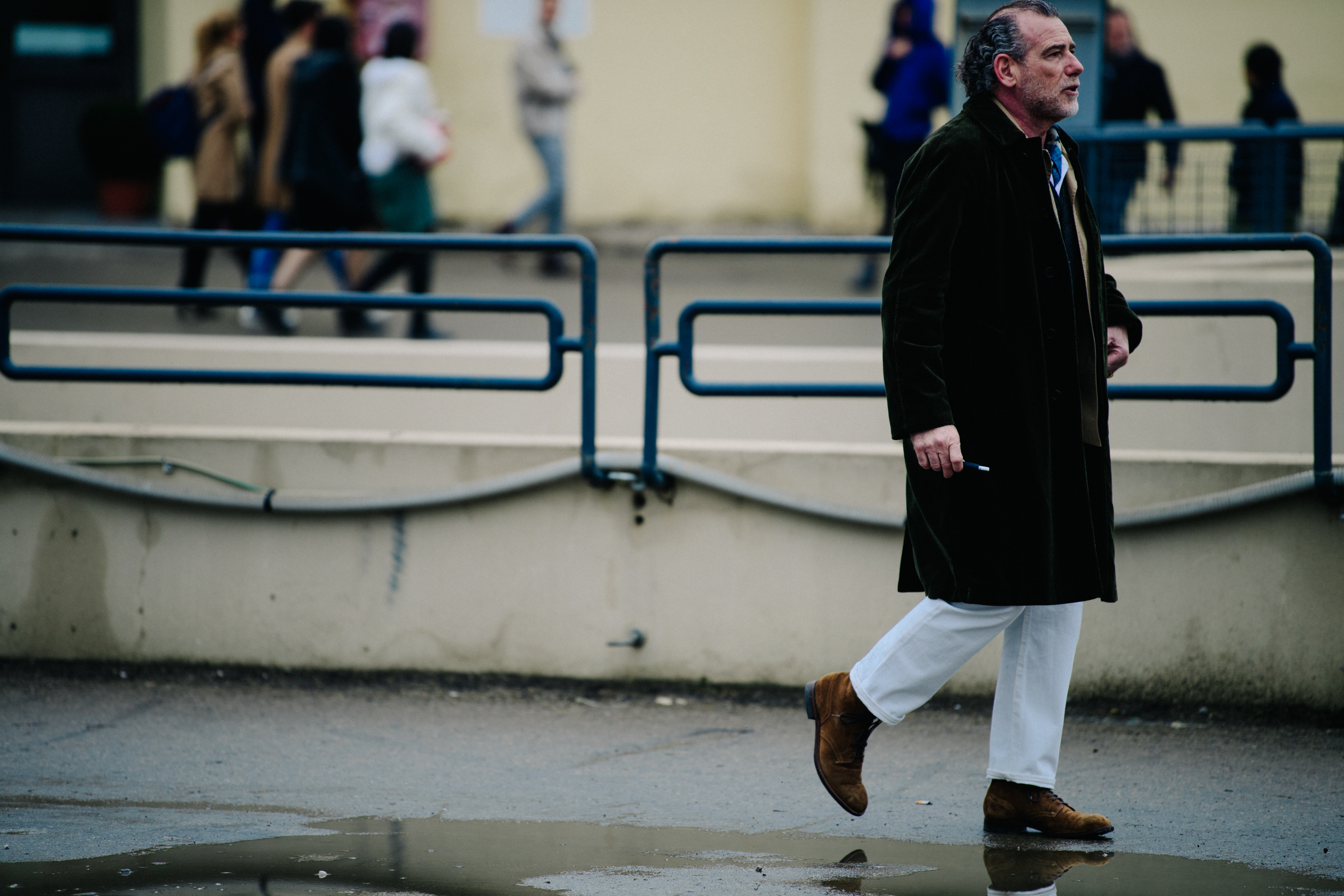 Italian man wearing white denim jeans