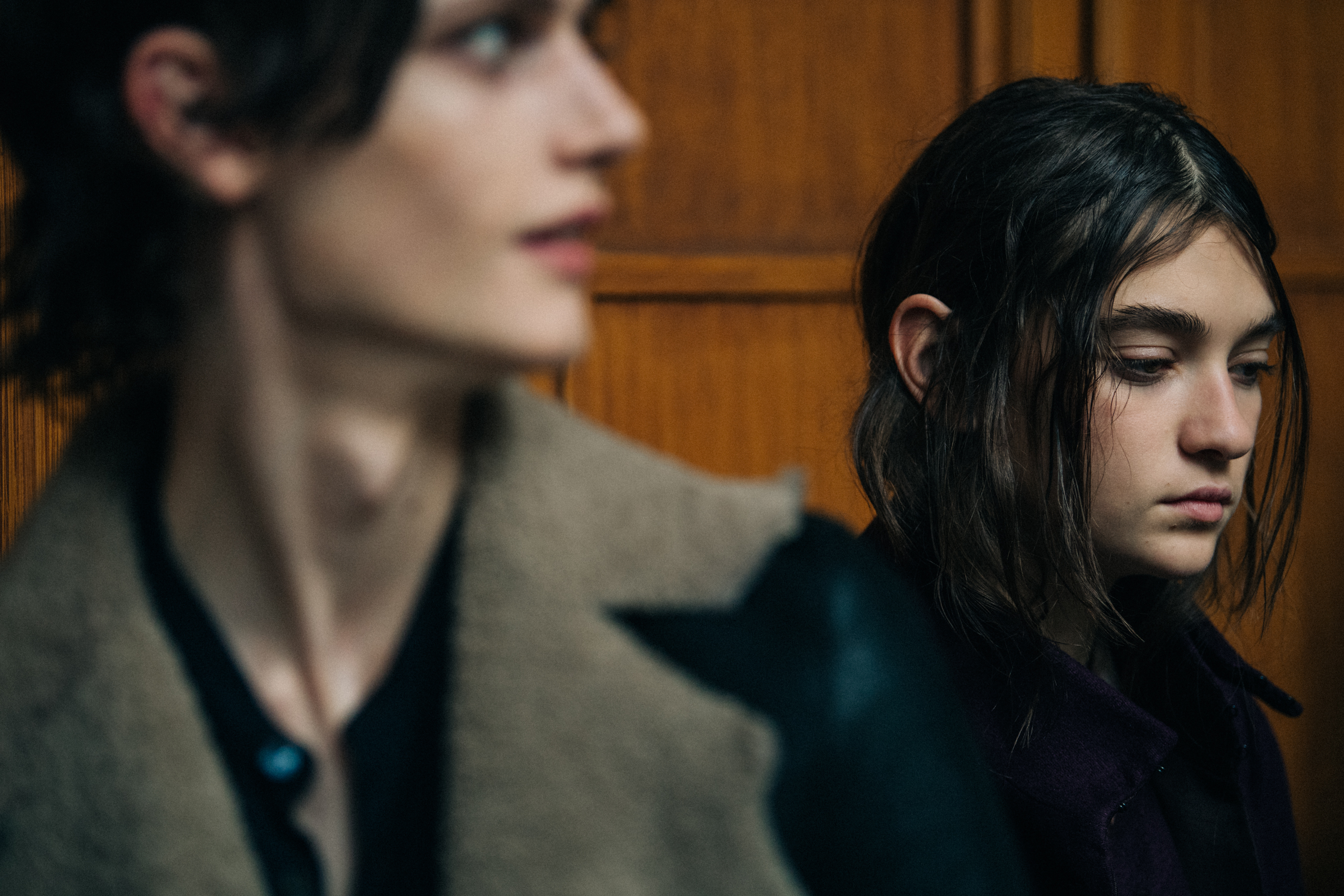 Model Julia Ratner backstage at Ann Demeulemeester