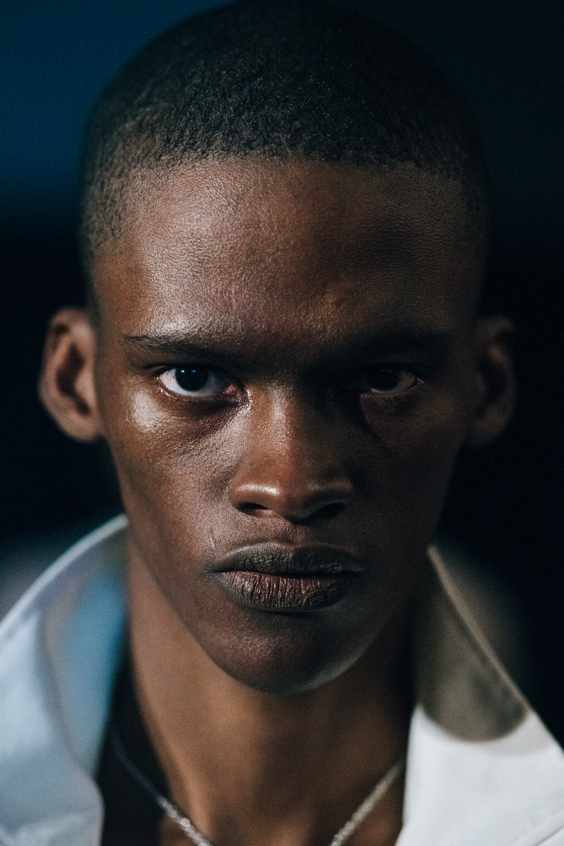 Portrait of black model at Cottweiler show