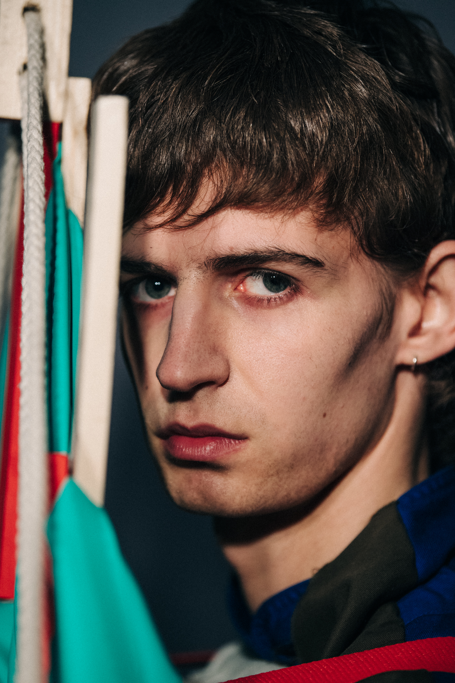 Portrait of model wearing Craig Green prop