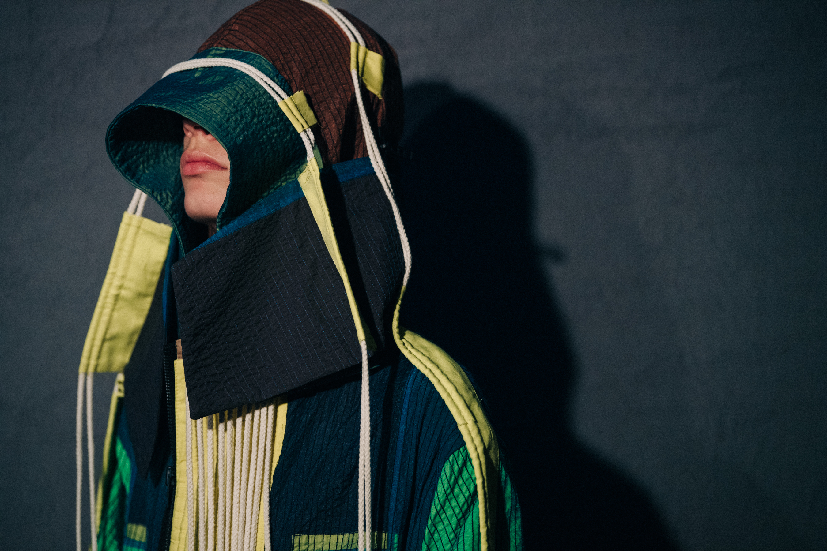 Model wearing colourful Craig Green outfit
