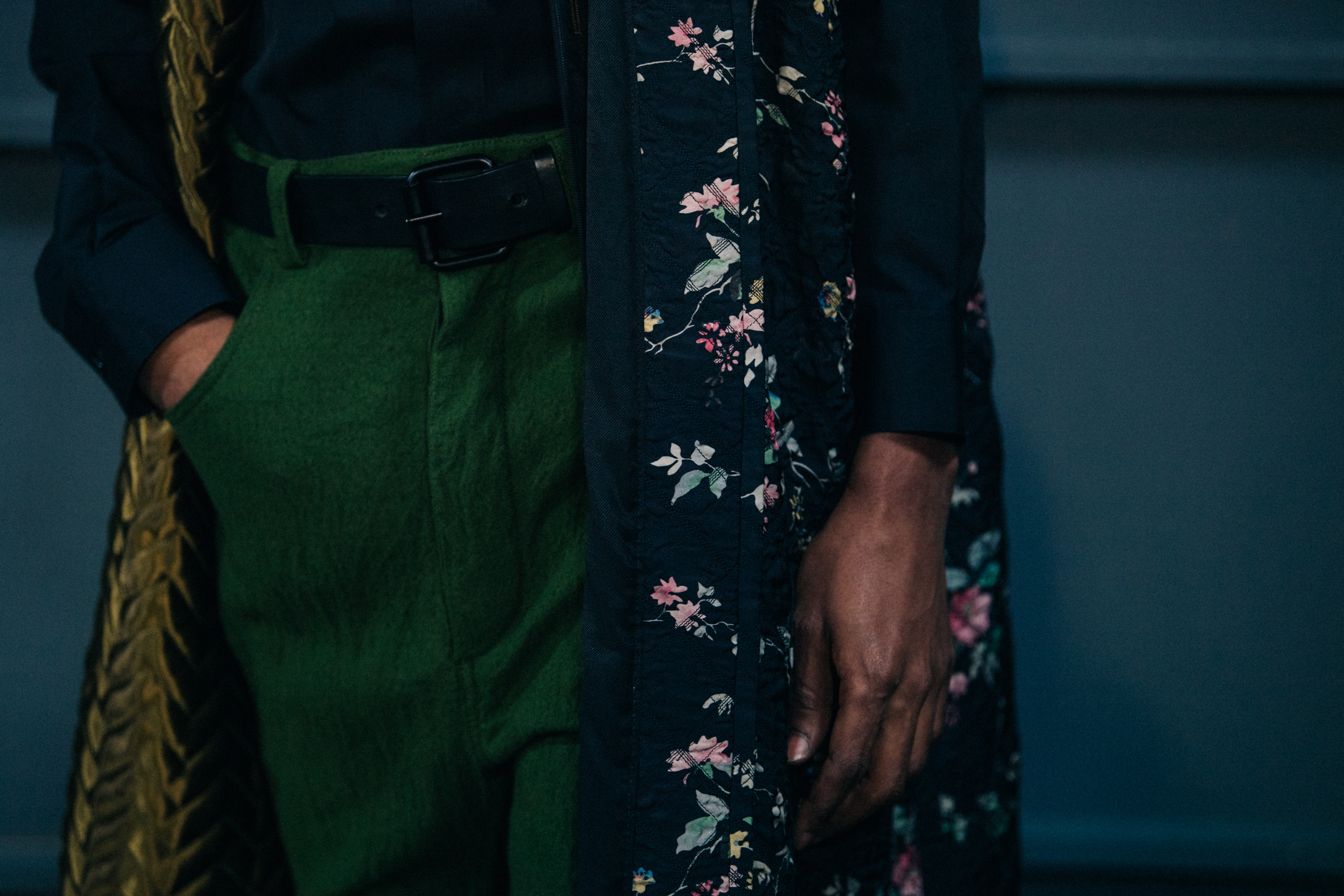 Model wearing floral outfit