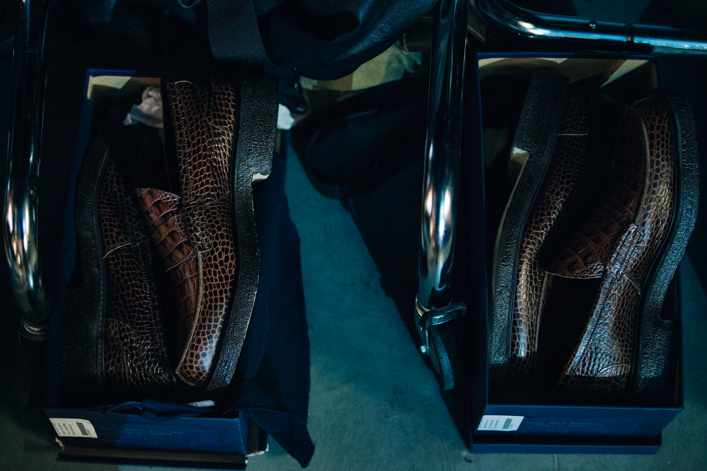 Shoes in boxes backstage