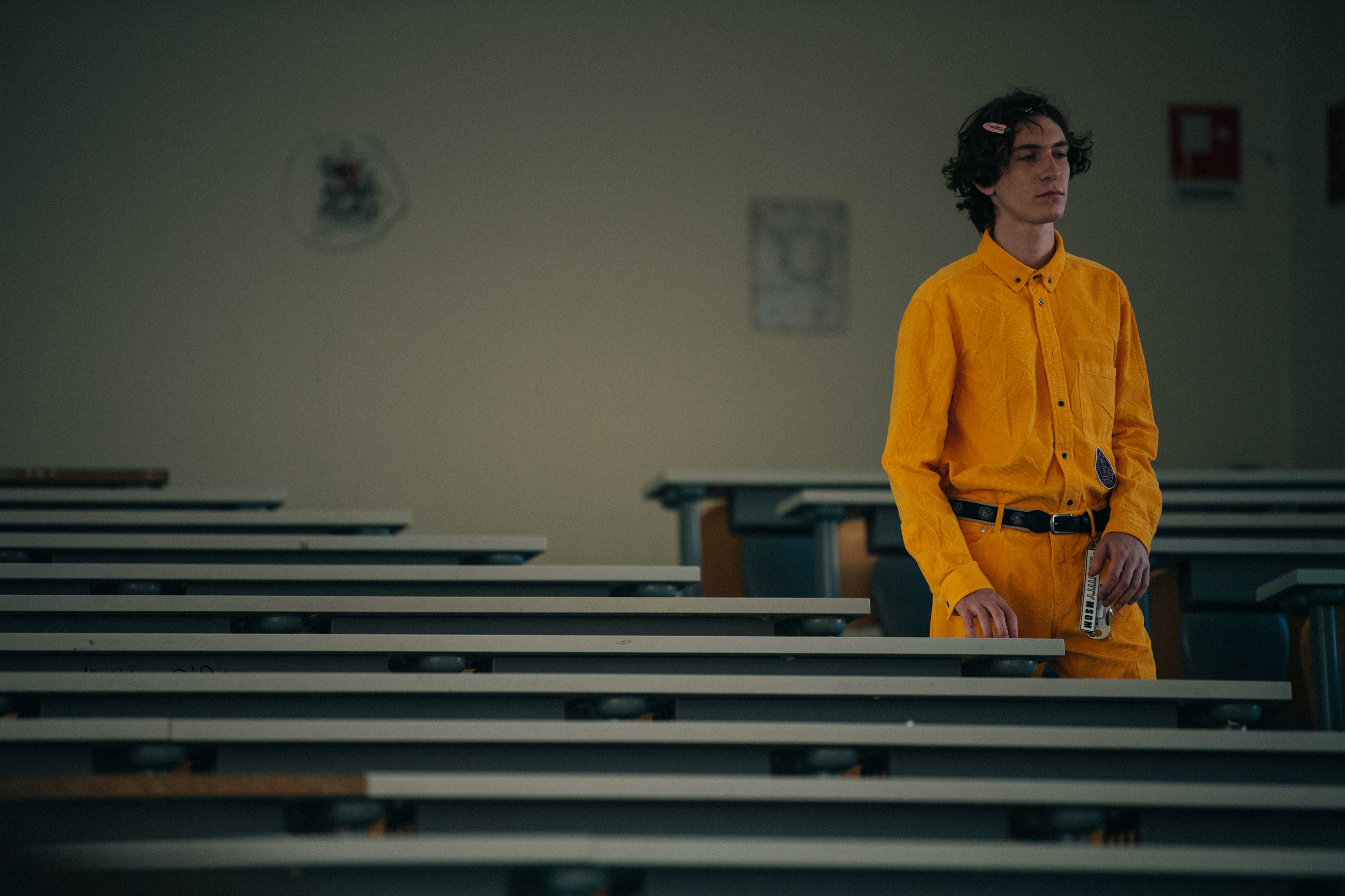 Model wearing yellow MSGM shirt