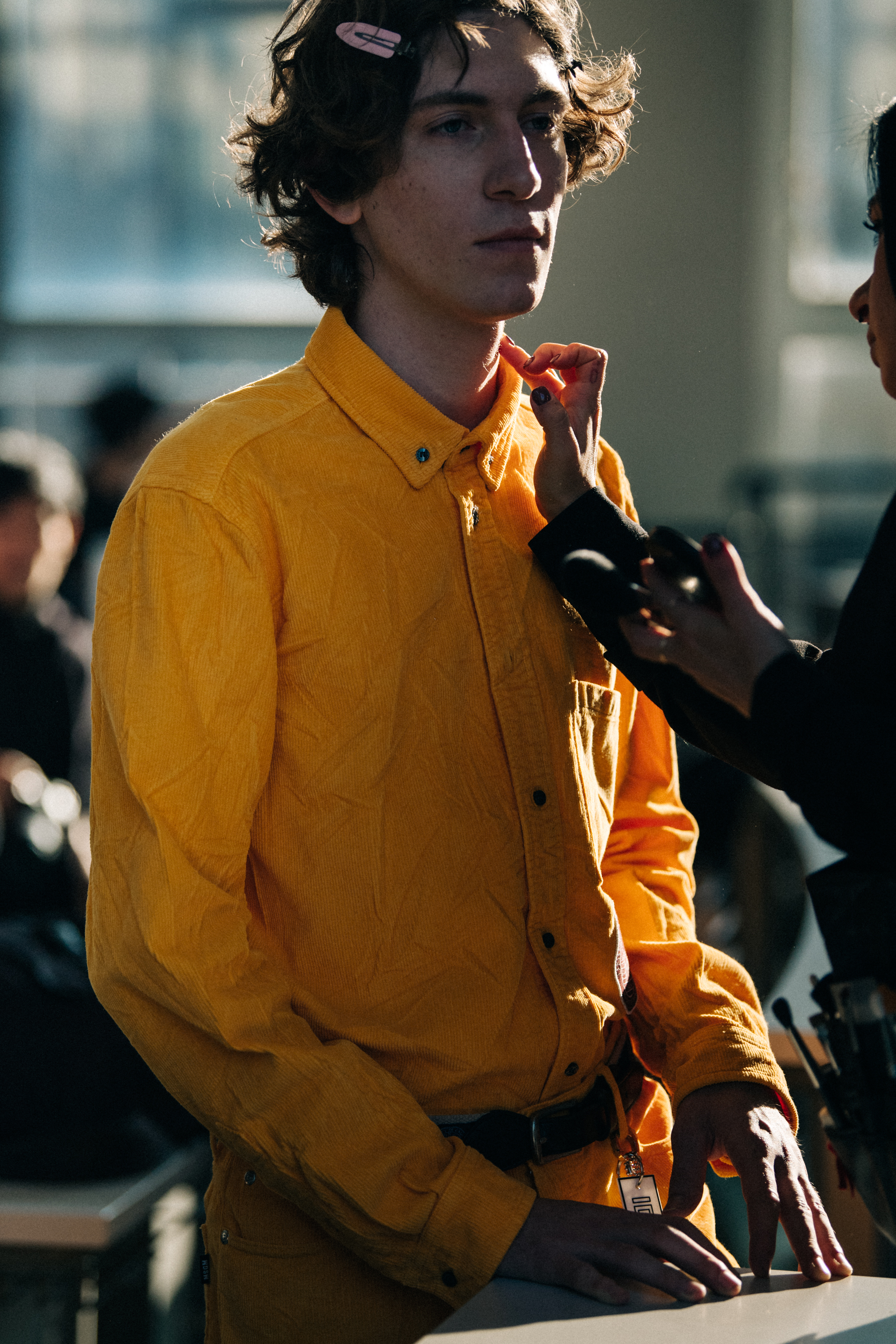 Model wearing yellow MSGM shirt