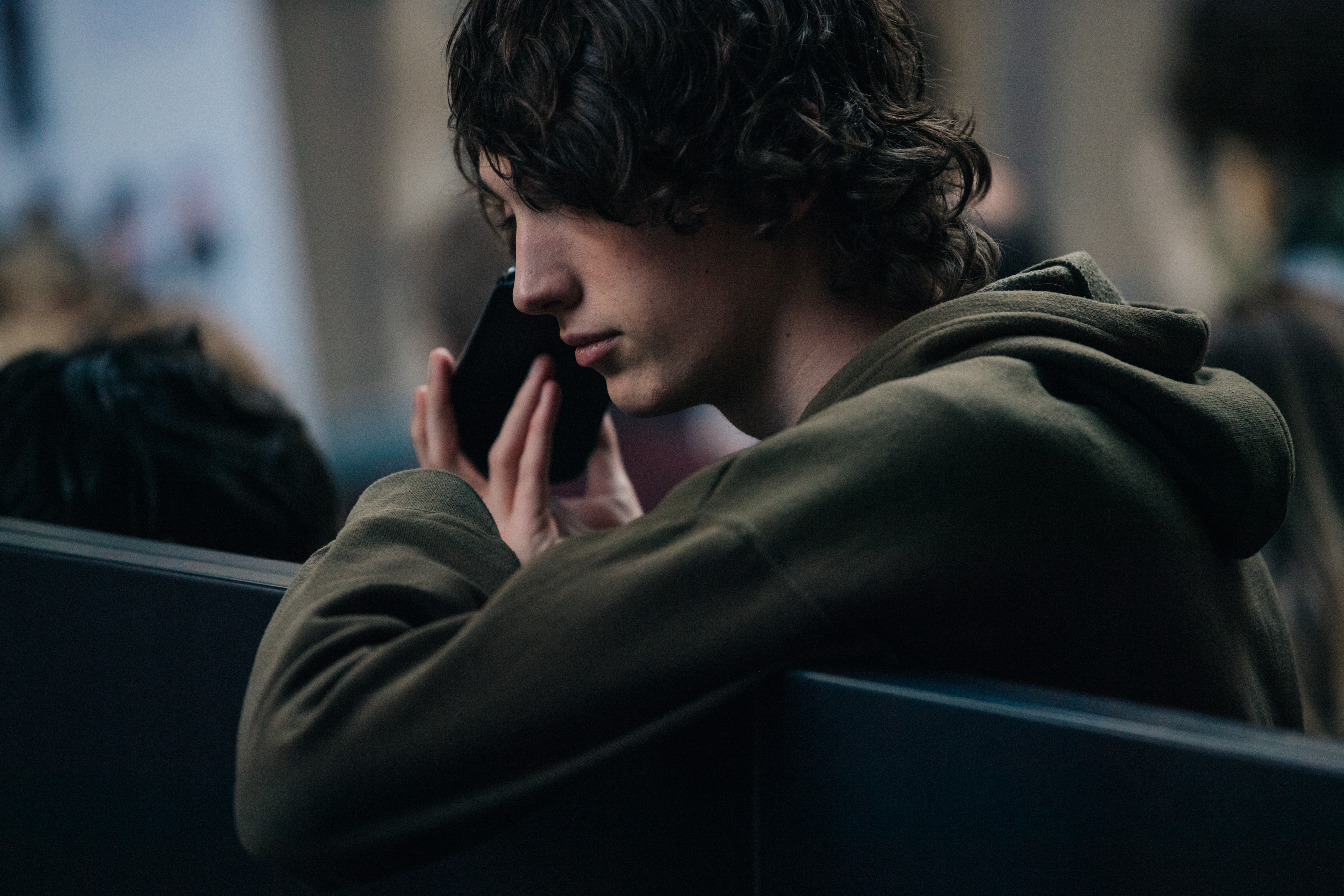 Model backstage on phone