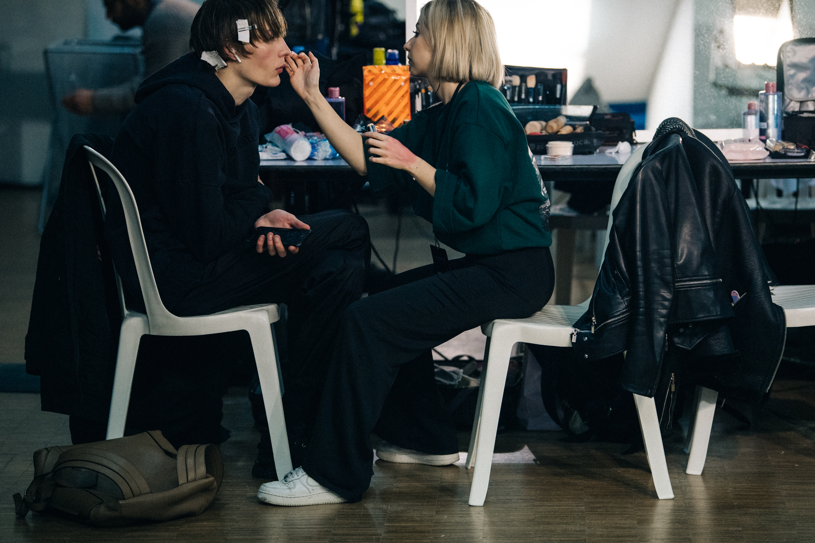 Finnlay Davis backstage at Off-White