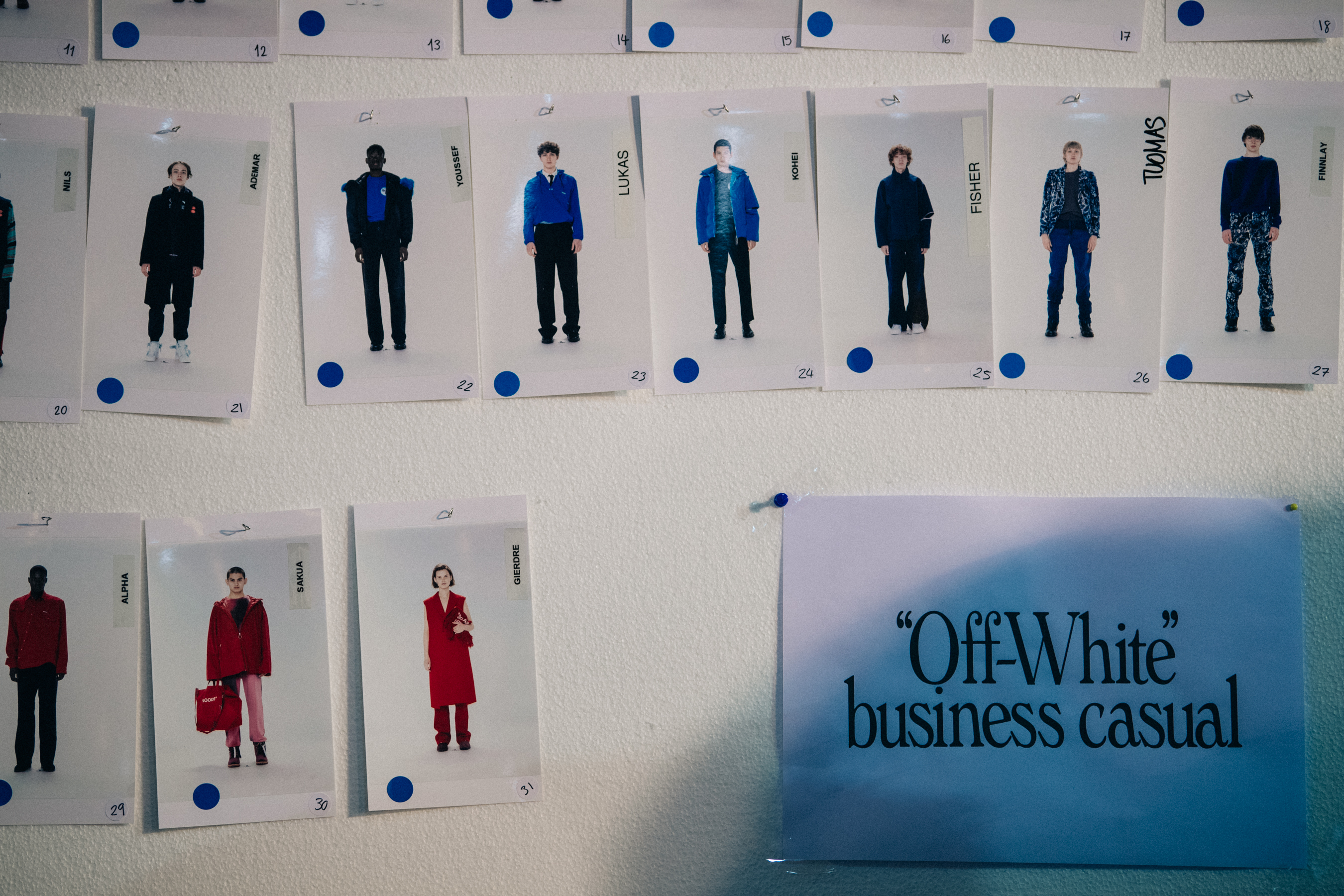 Model outfit cards backstage