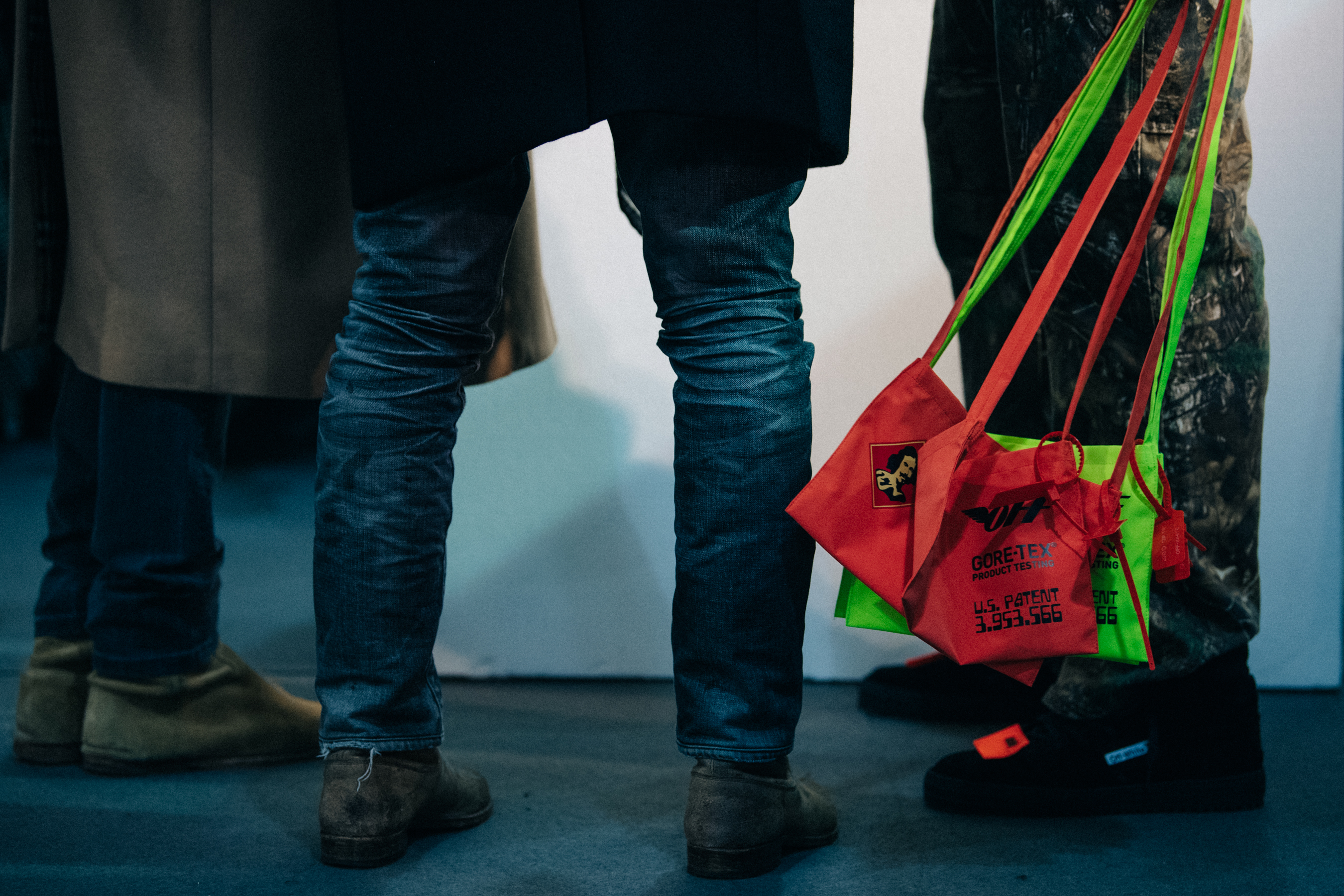 Virgil Abloh holding Gore-tex bags