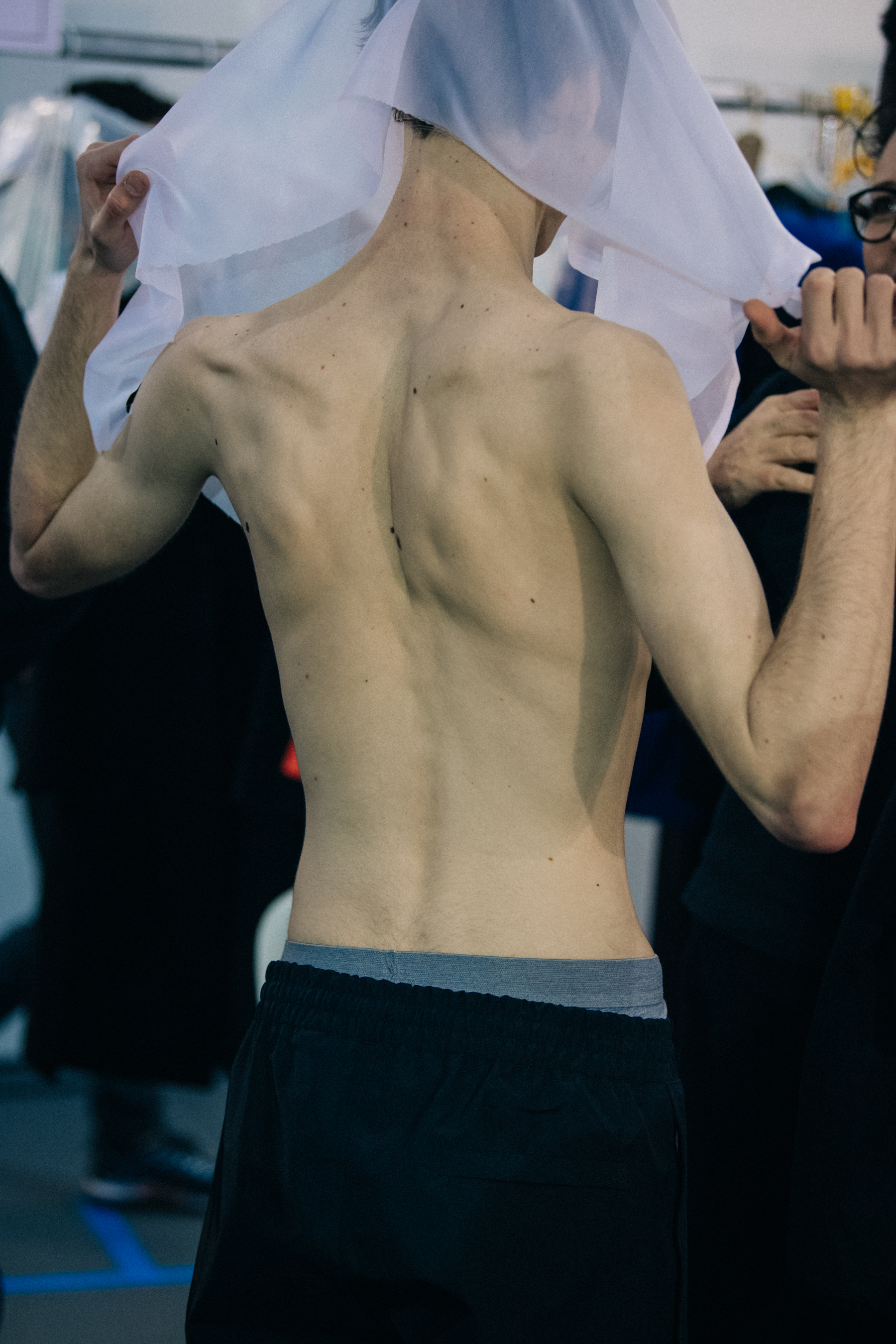 Models dressing backstage at Off-White