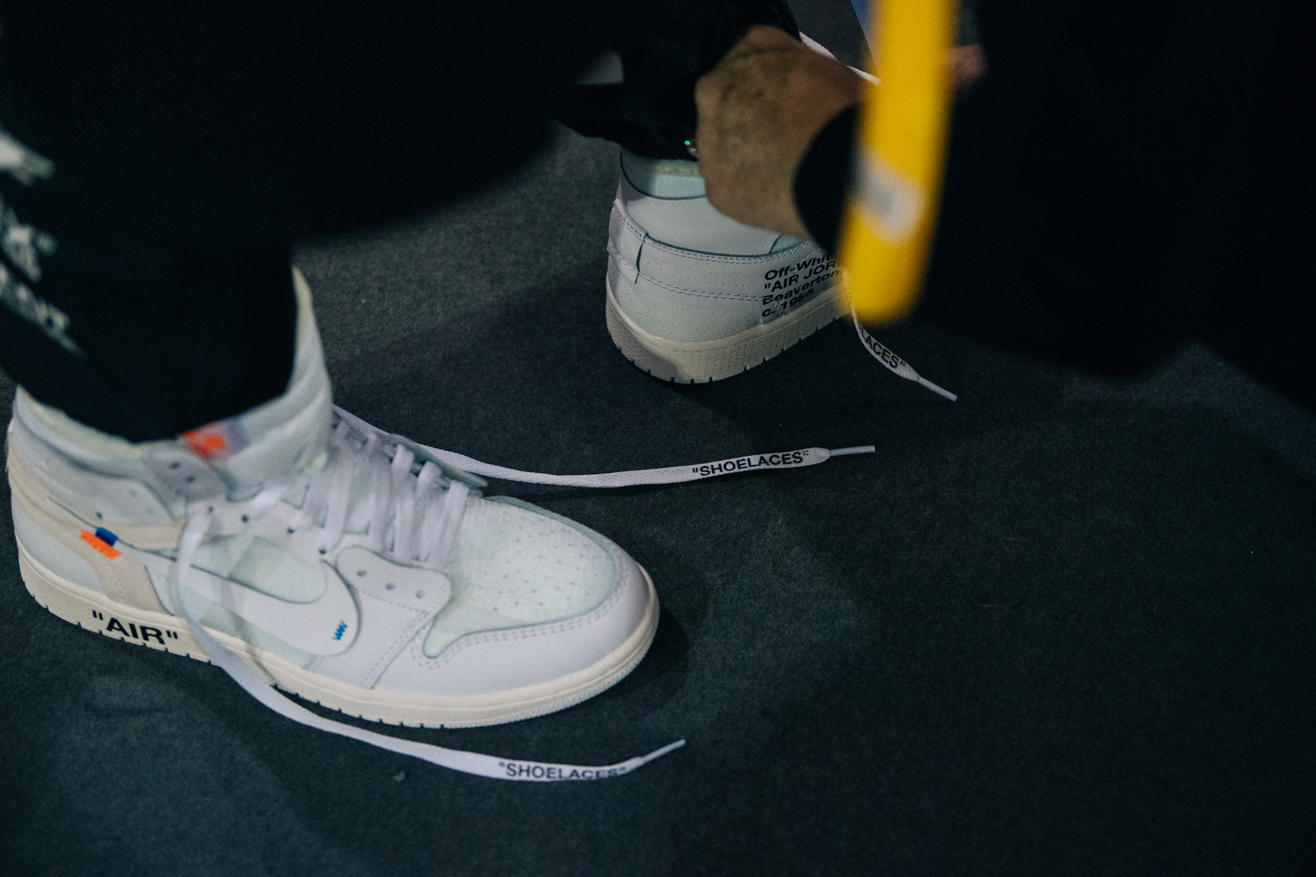 Shoe details backstage at Off-White FW18