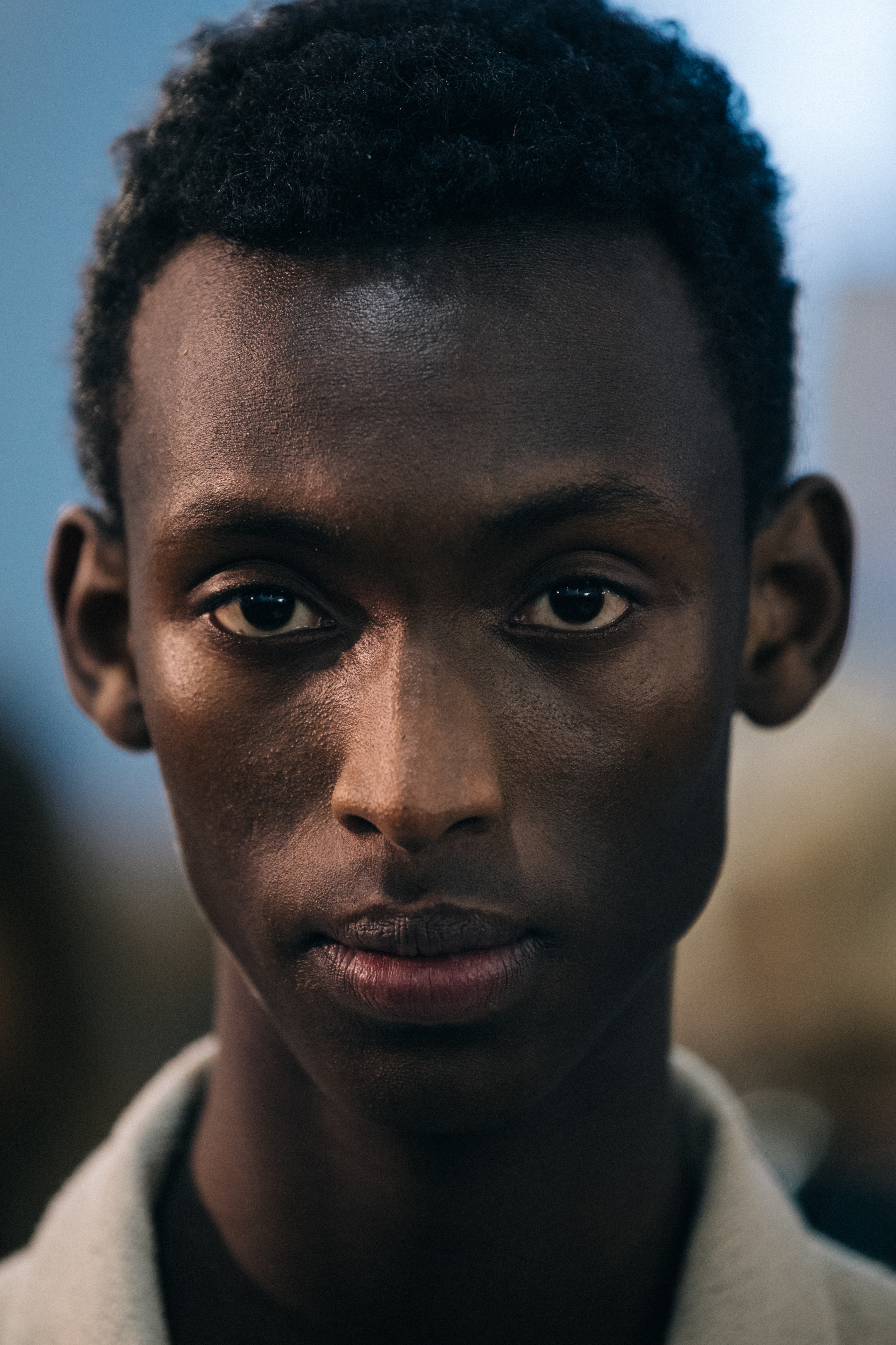 Portrait of black male model backstage