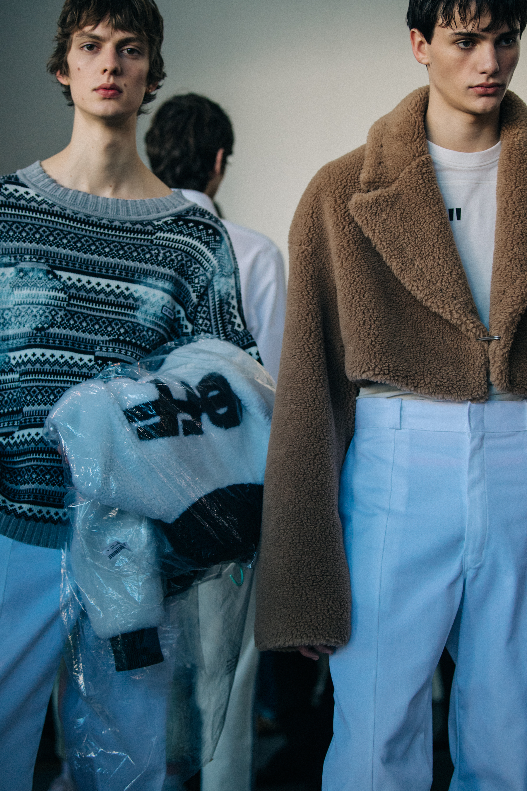 Model Leon Dame backstage at Off-White