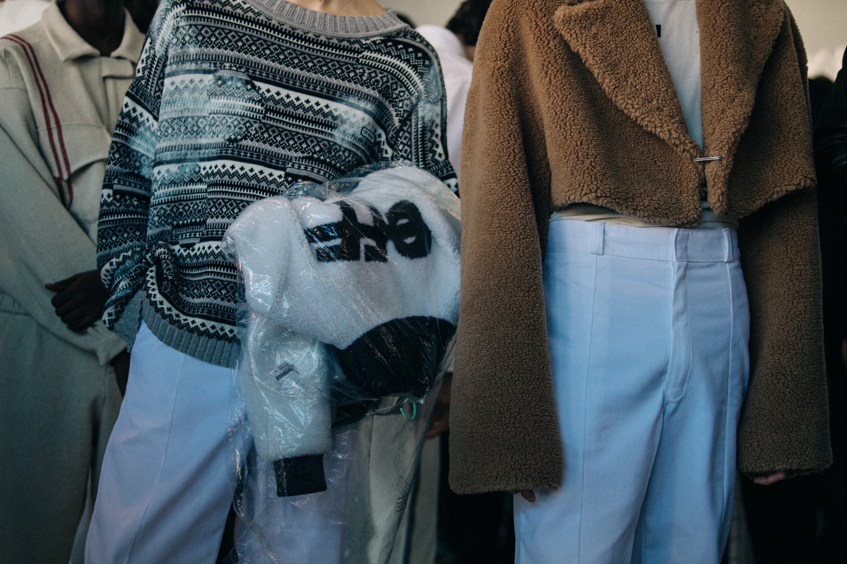 Model Leon Dame backstage at Off-White