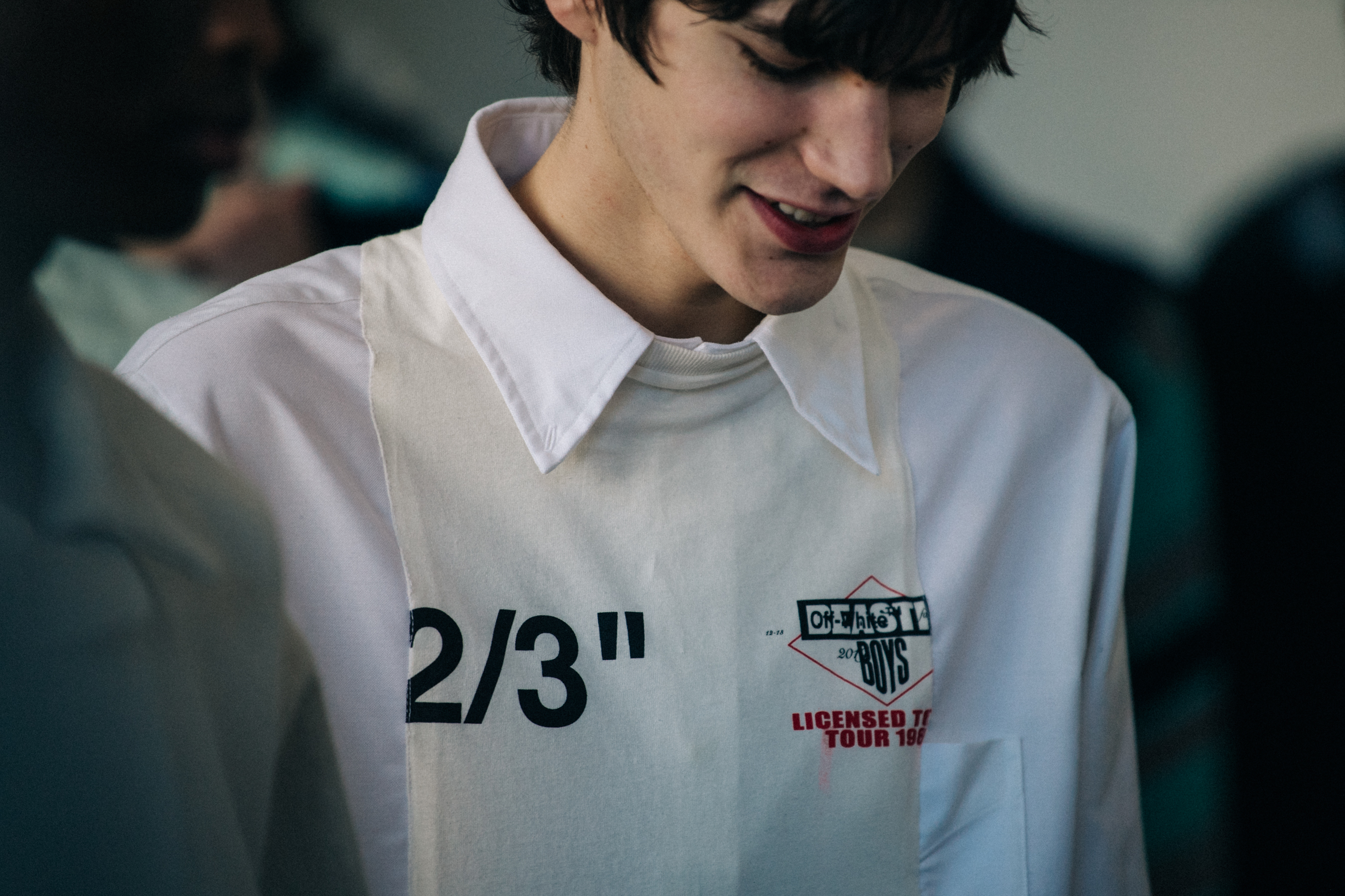Model wearing white Off-White shirt