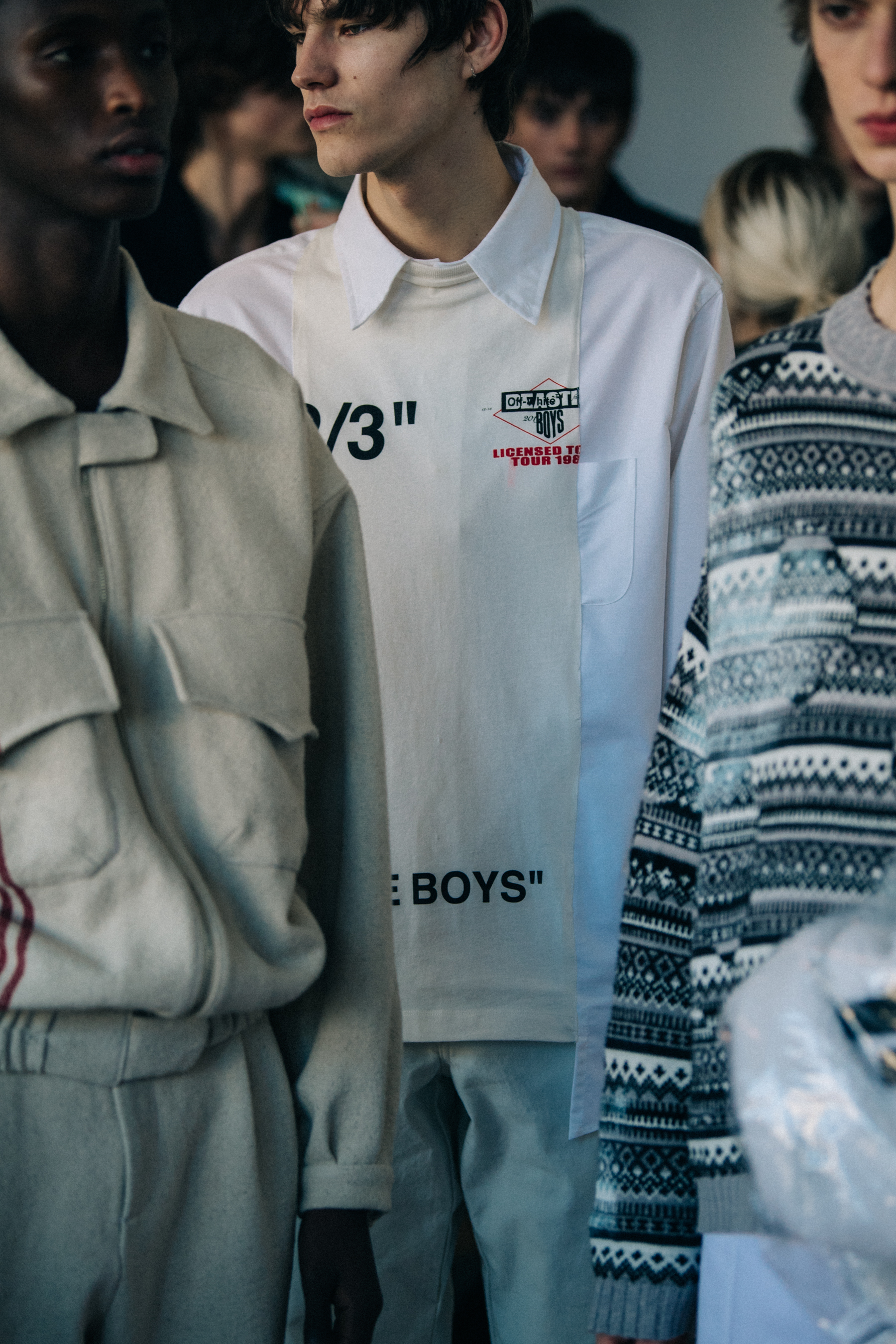 Model wearing white Off-White shirt