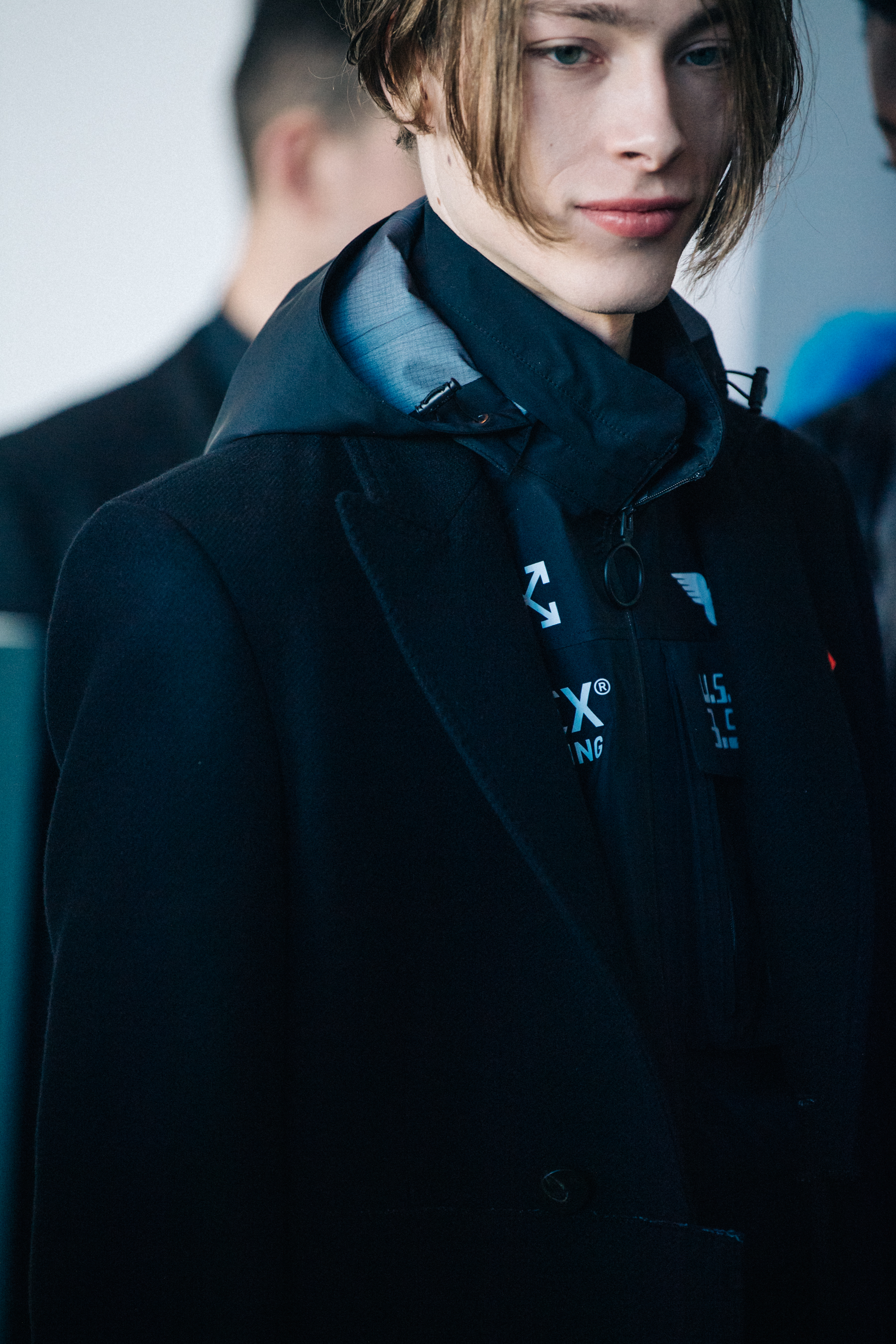Model wearing Off-White raincoat