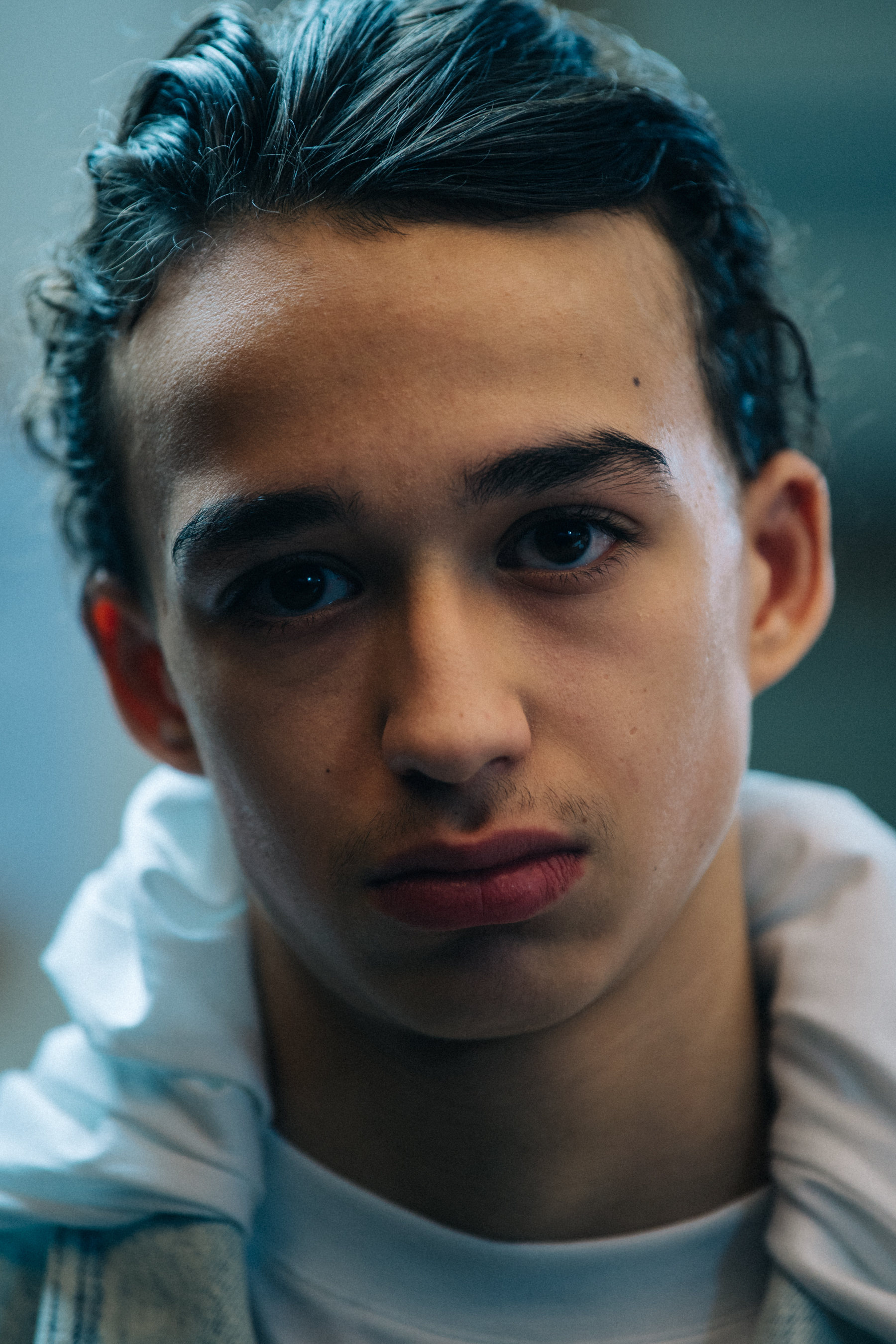 Portrait of model with slick hair
