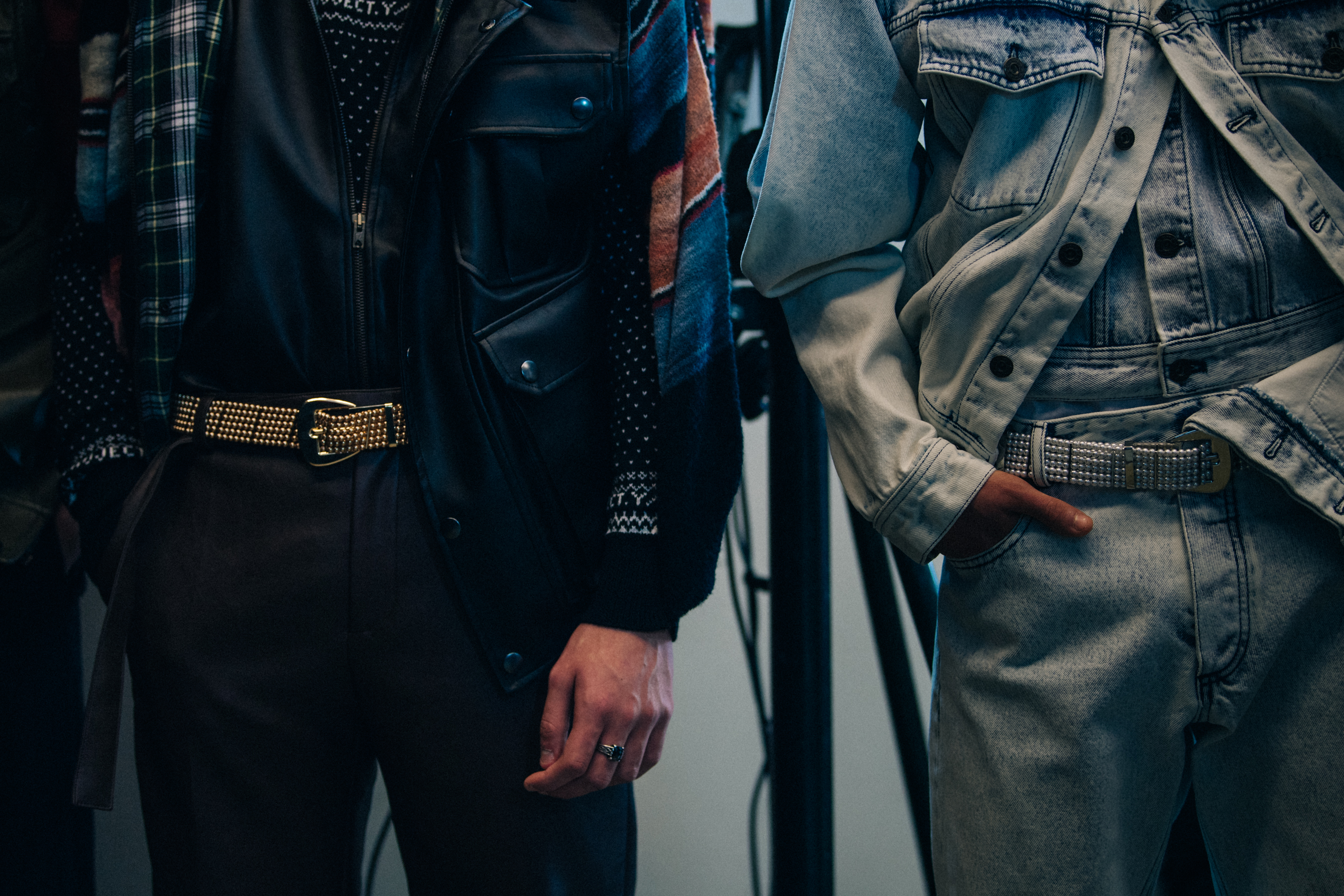 Models wearing denim and leather
