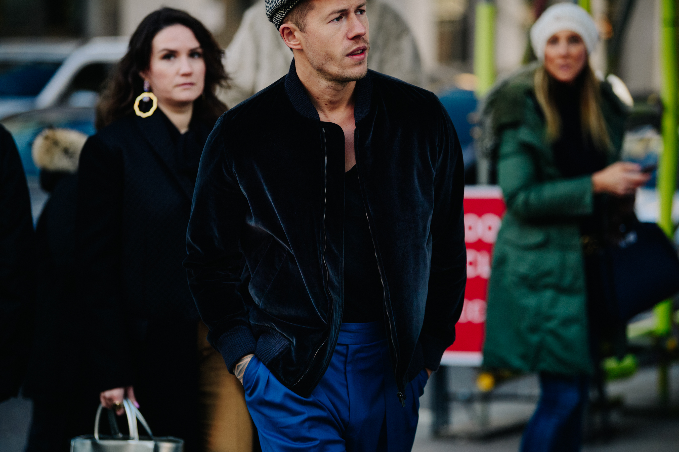 Man wearing dark velvet jacket