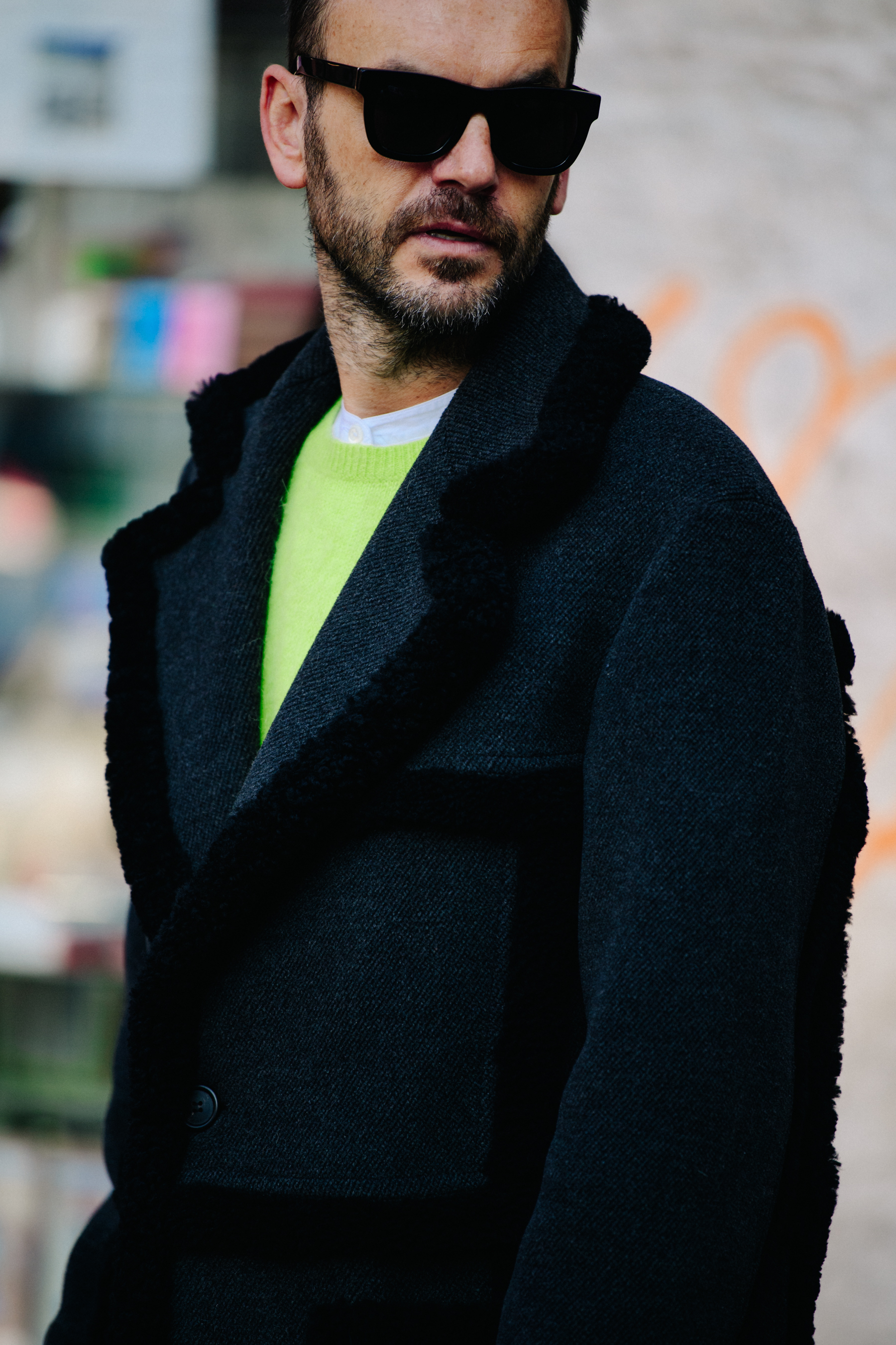Man wearing dark grey wool coat