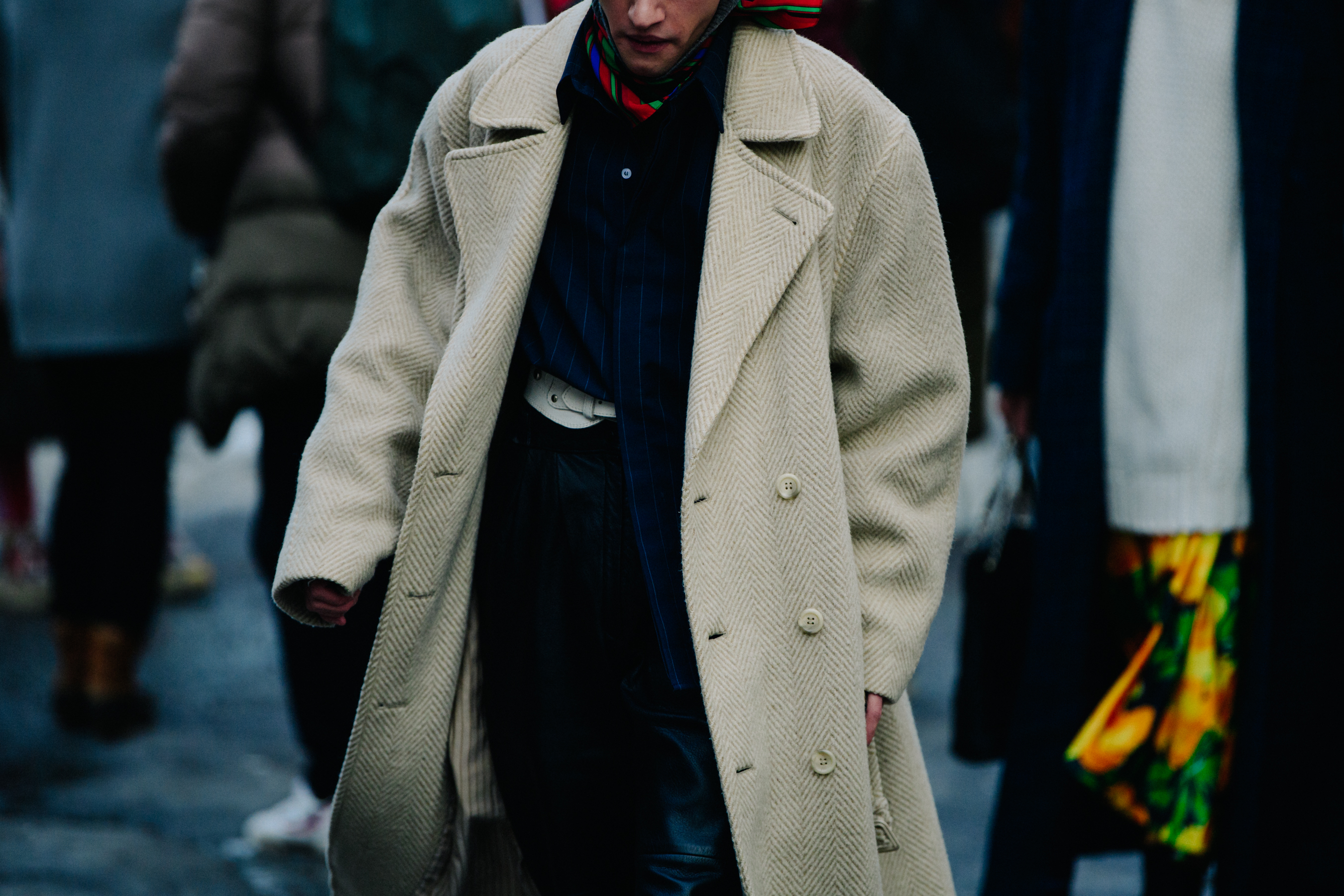 Man wearing long wool coat