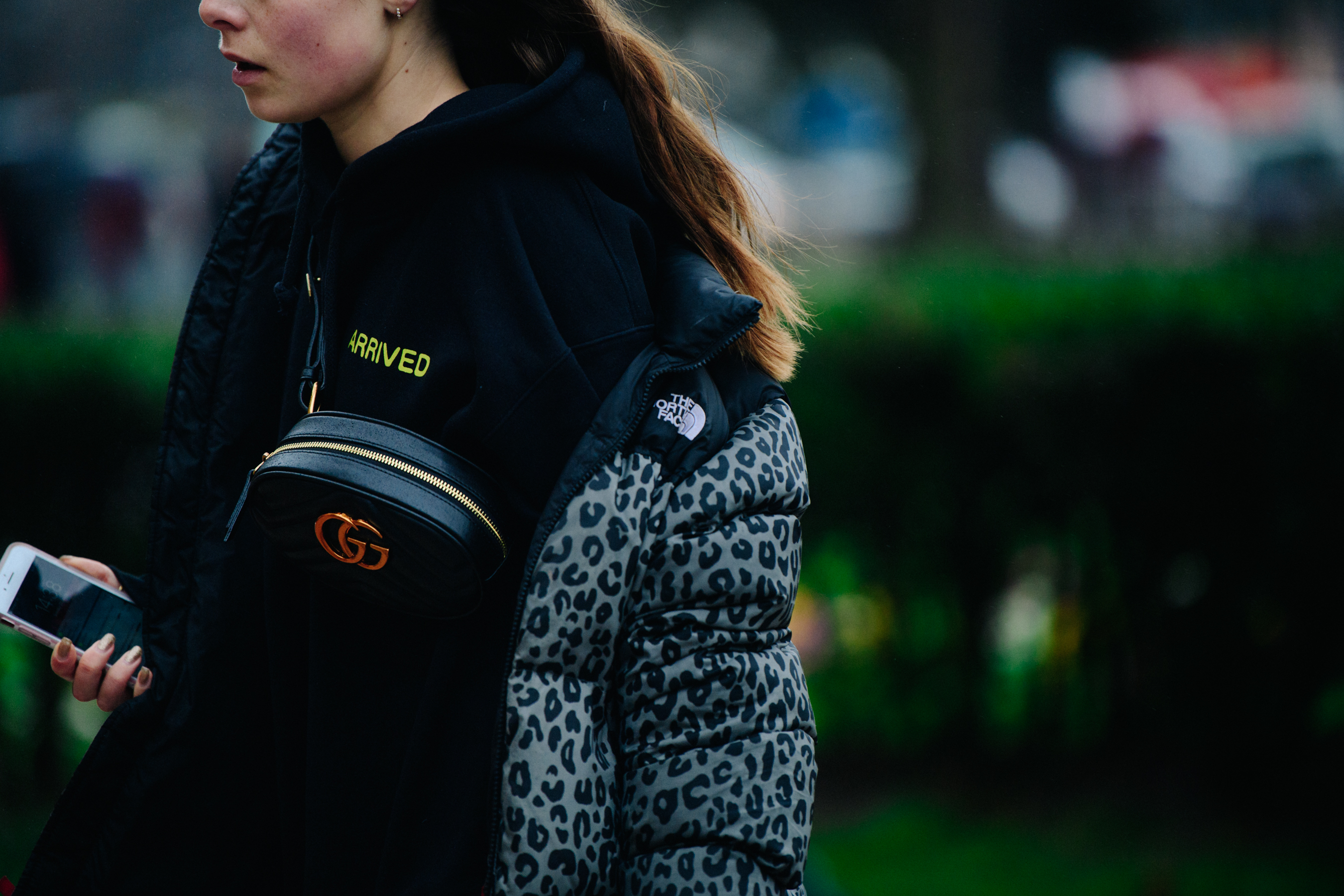 Woman wearing Gucci bag