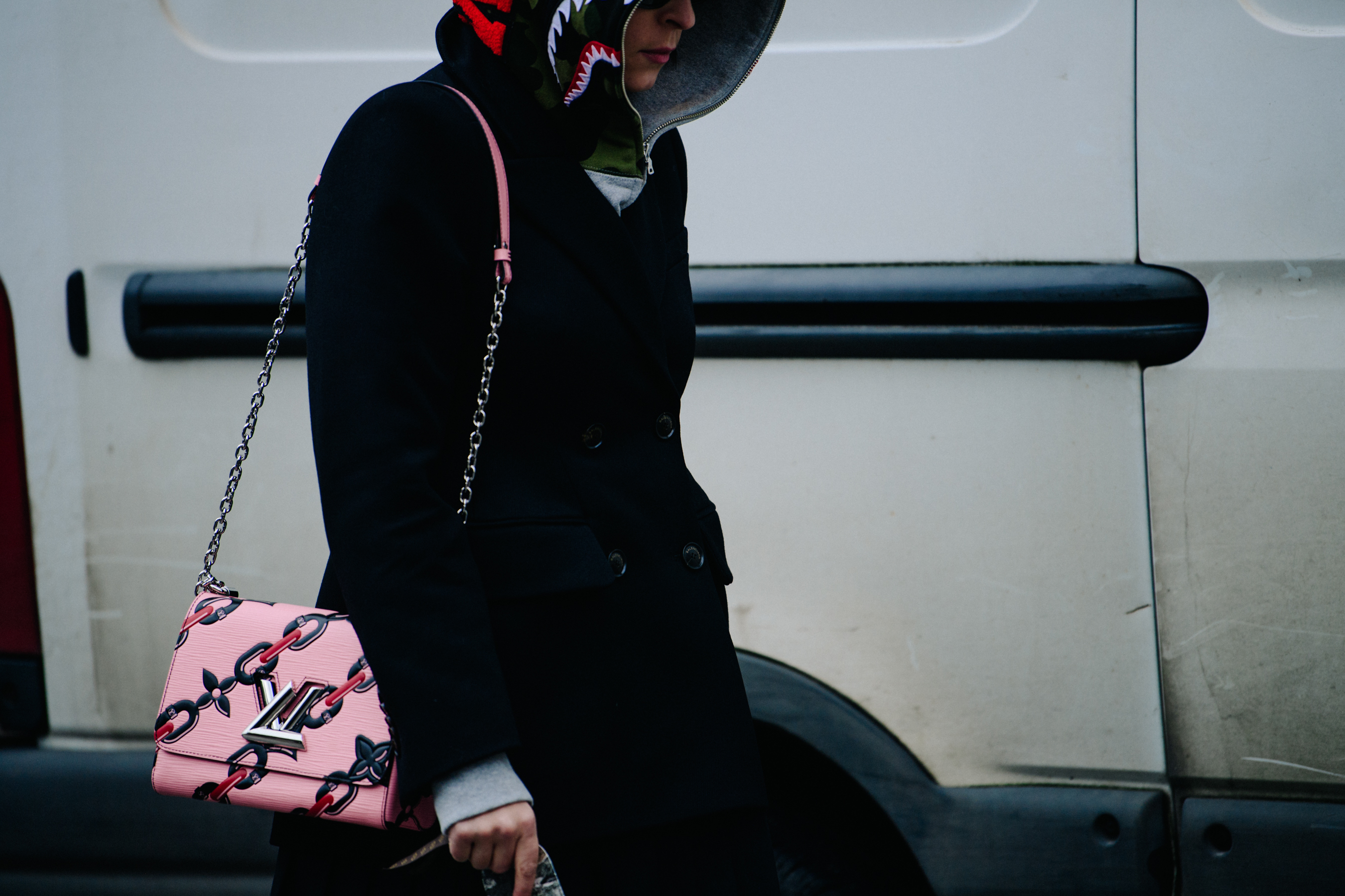 Woman wearing A Bathing Ape hoodie