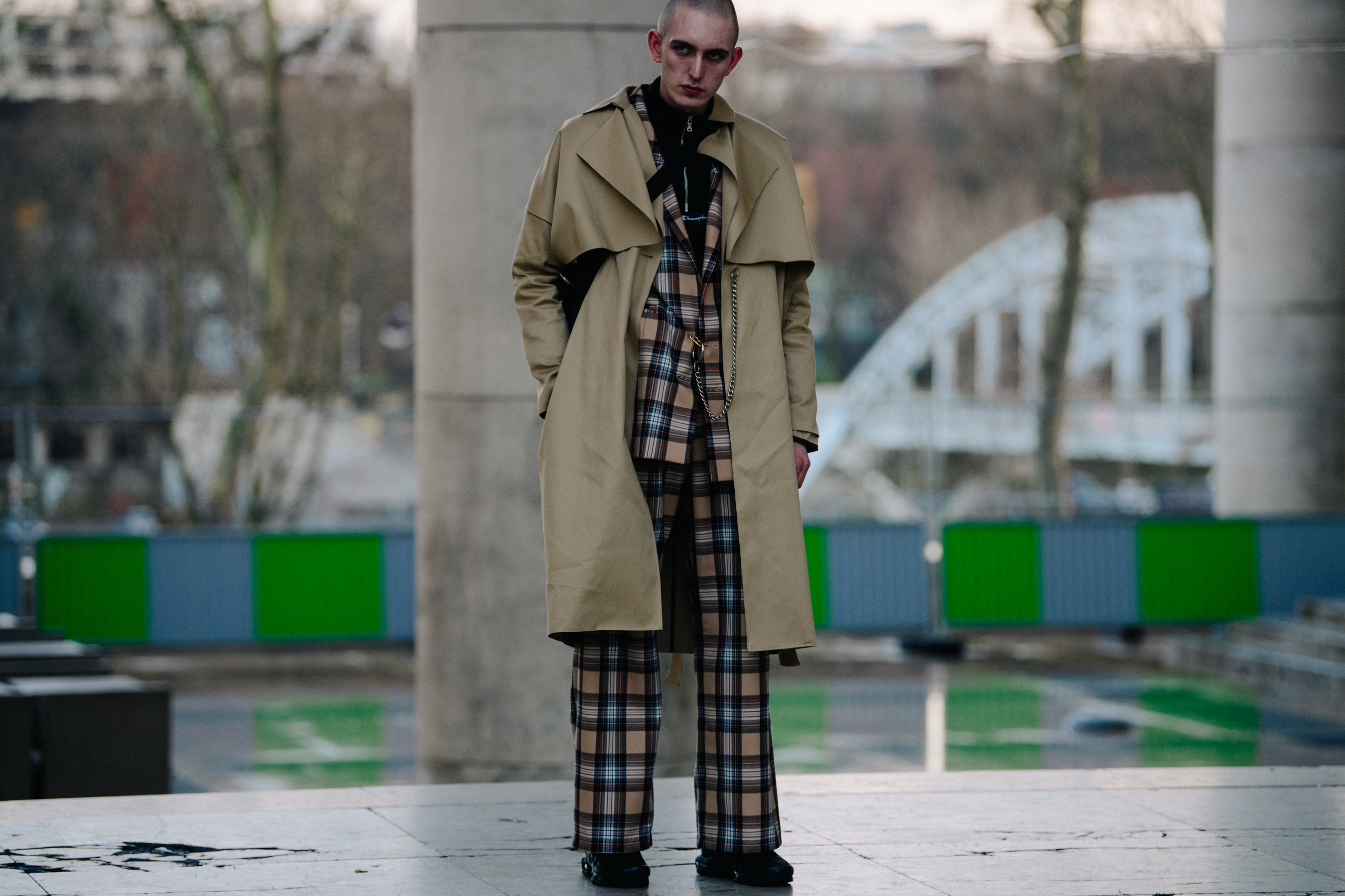 Danish model wearing tan coat