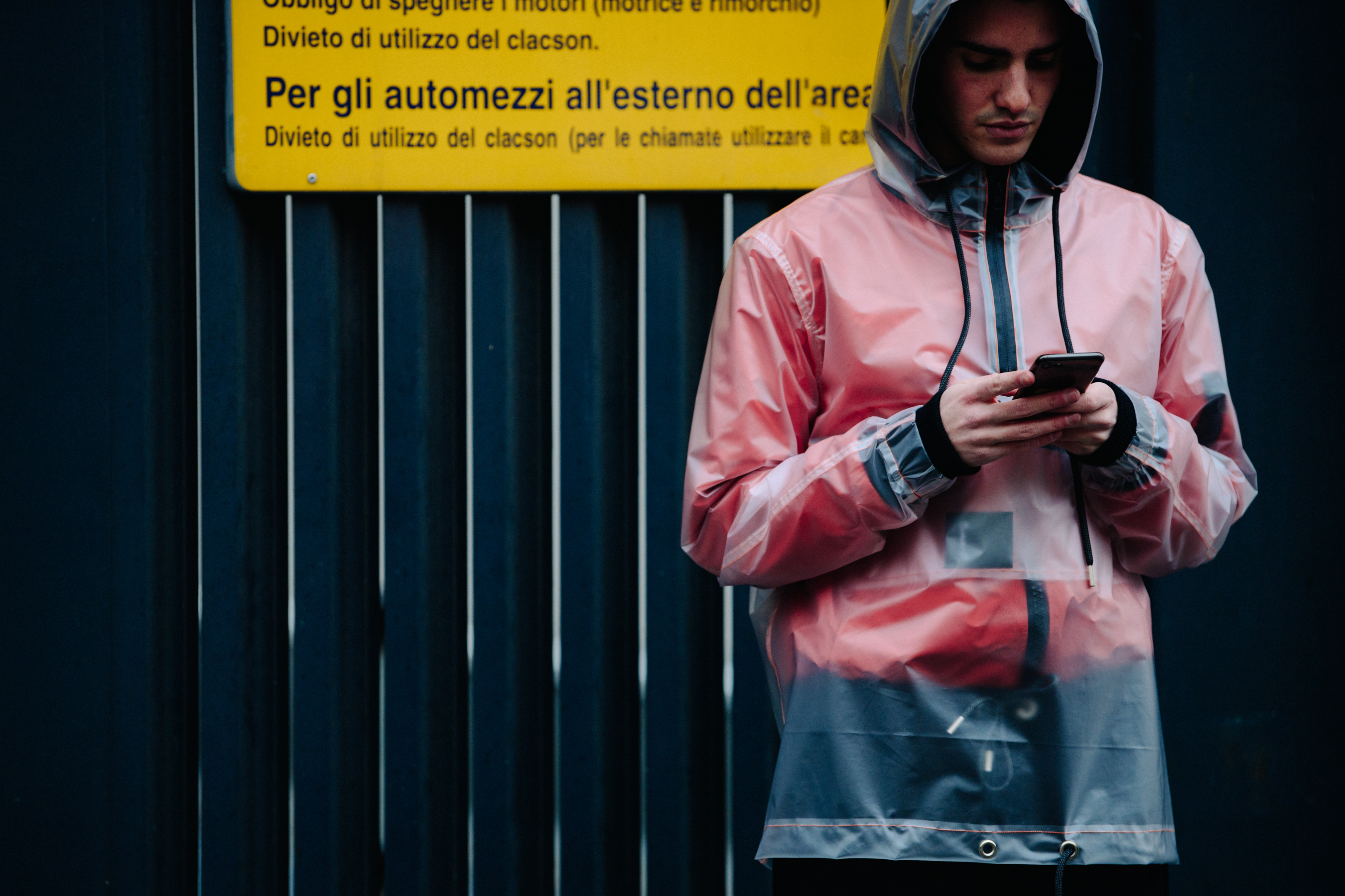 Man wearing transparent pullover