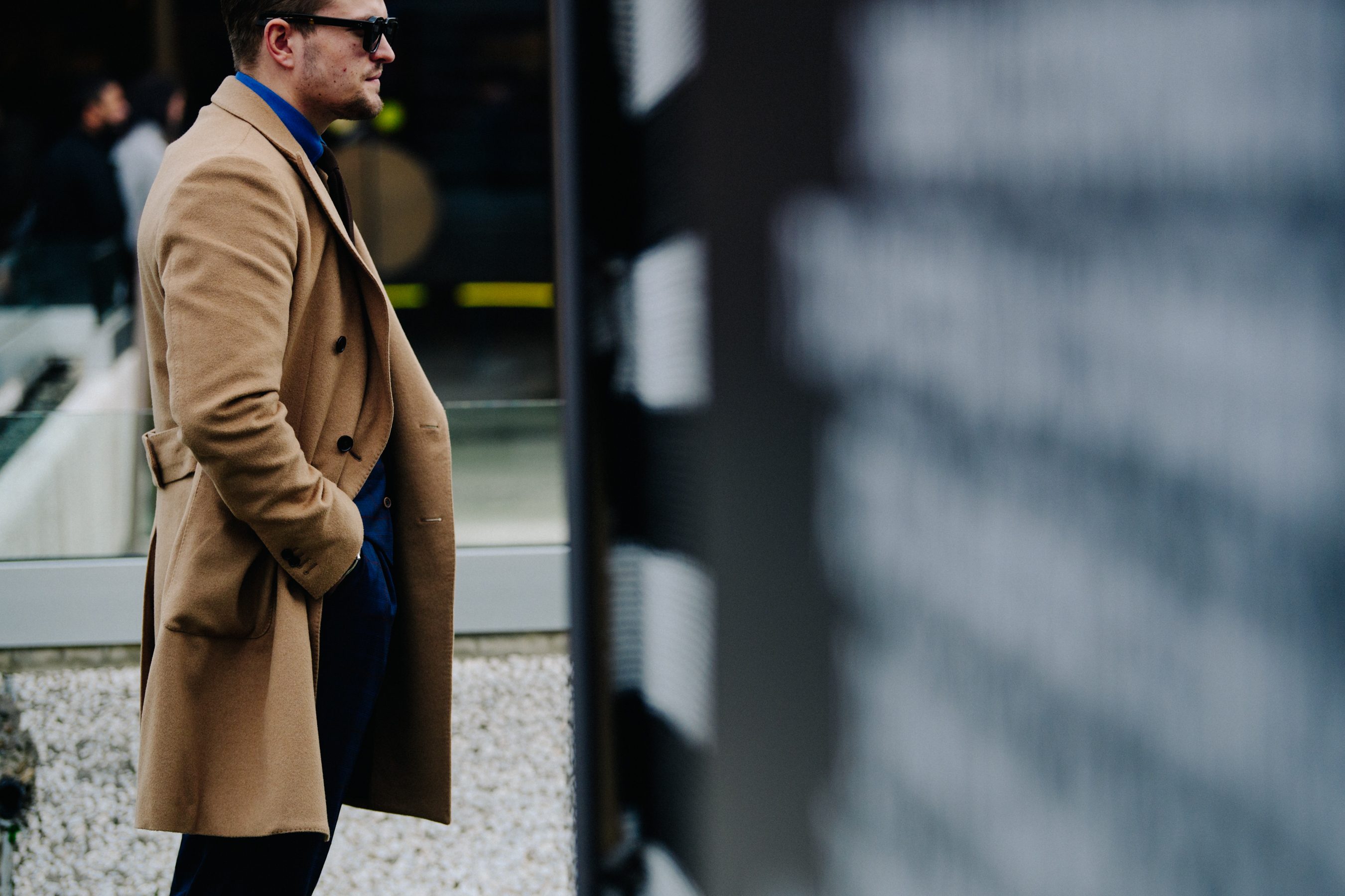 Man wearing camel wool coat