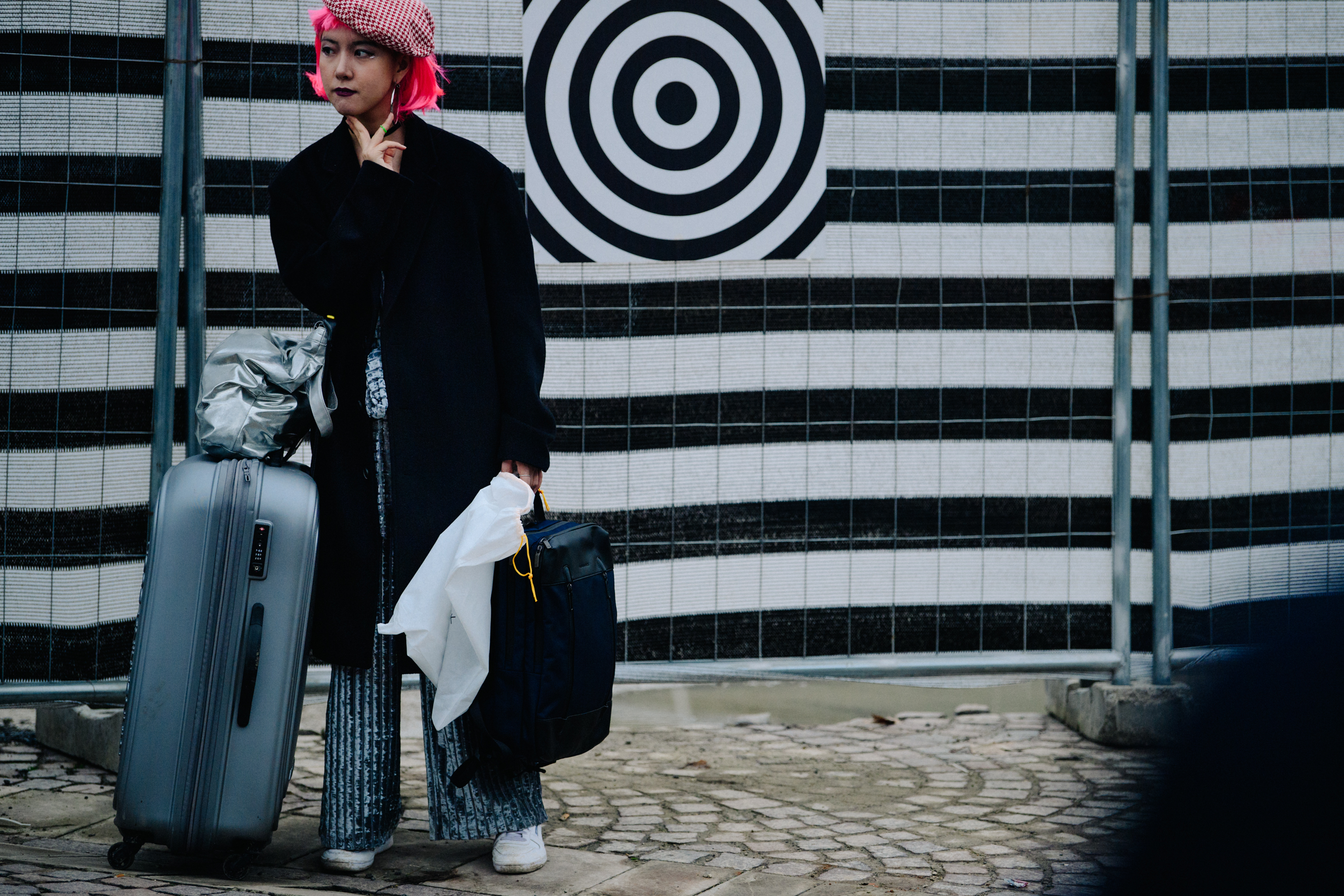 Asian woman with pink hair