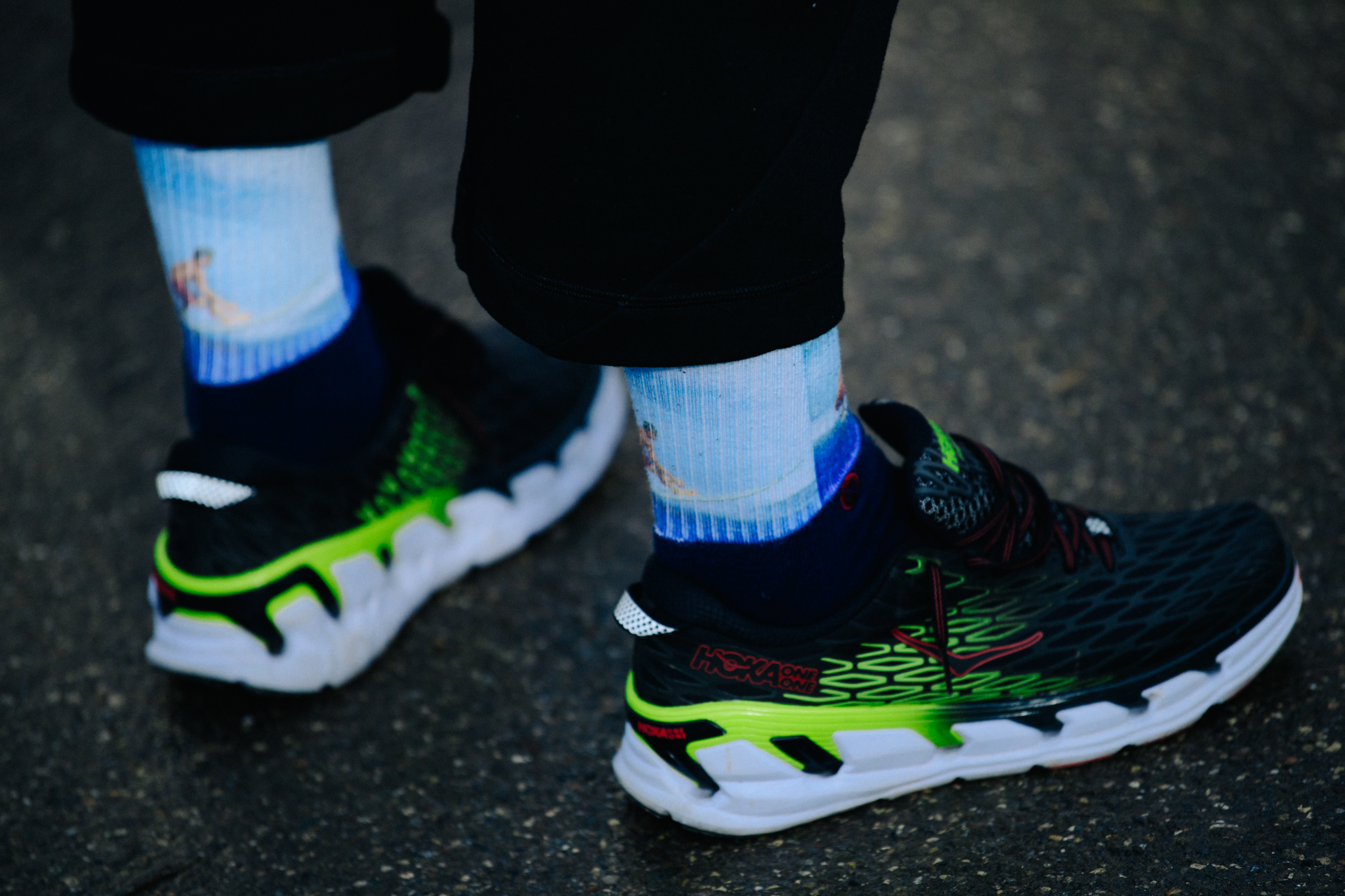 Sporty sneakers and blue socks