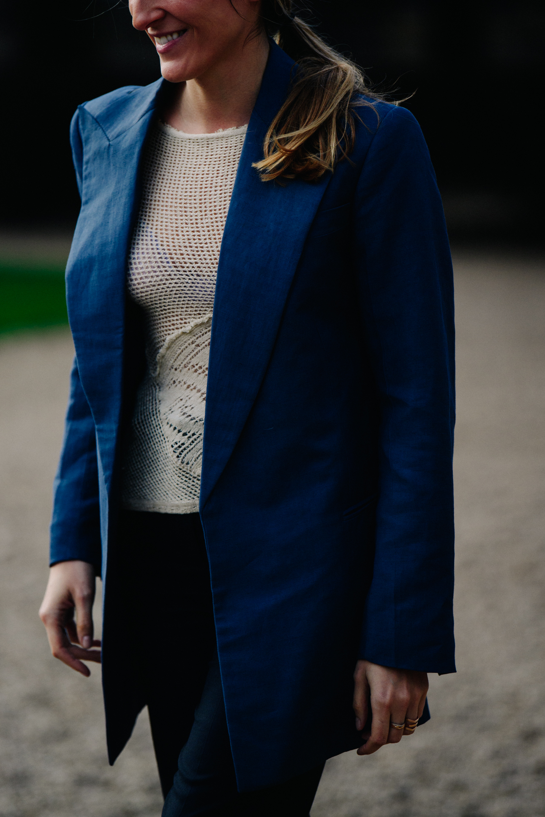 Woman wearing blue jacket