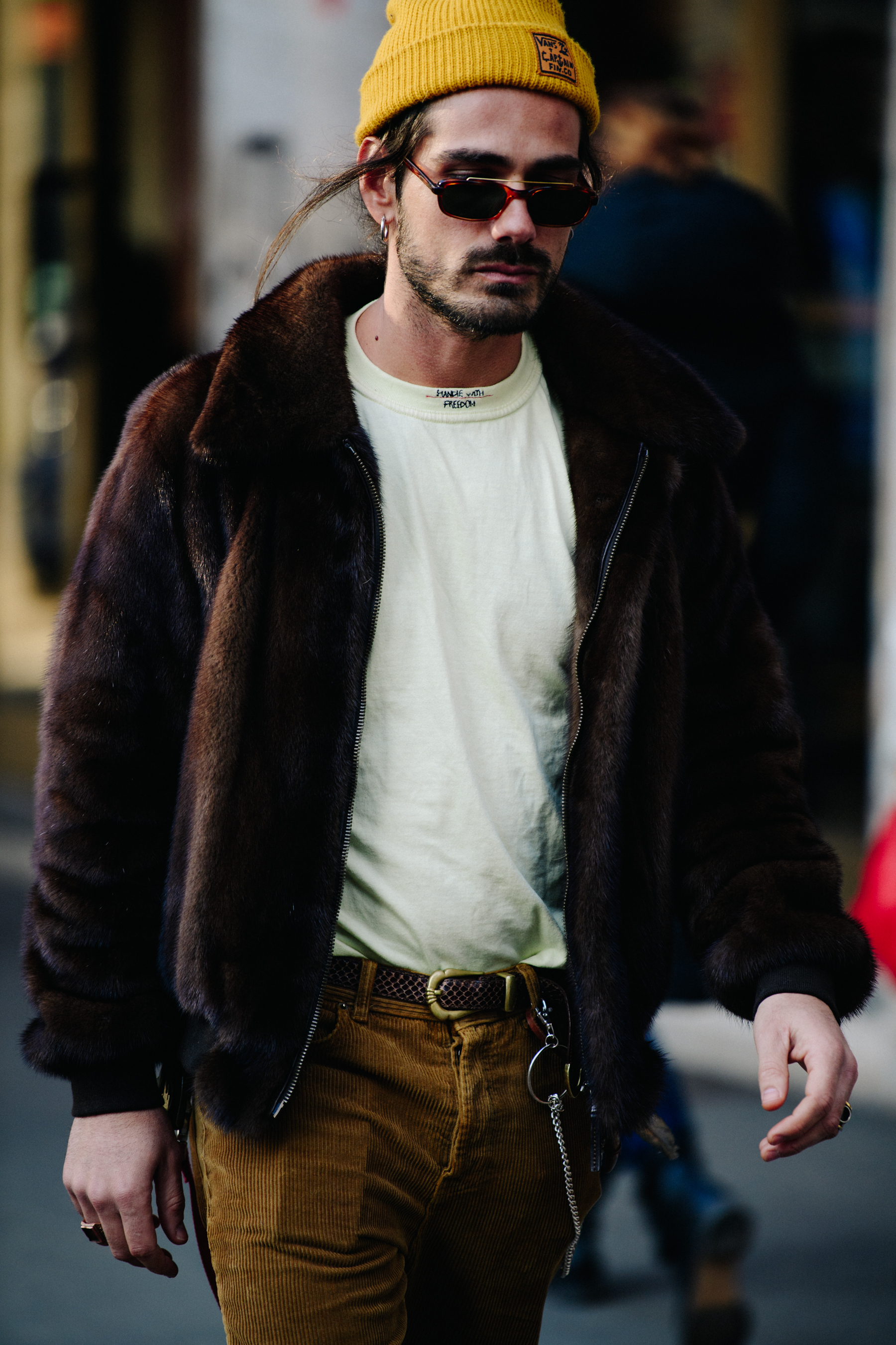 Italian blogger wearing brown fur jacket