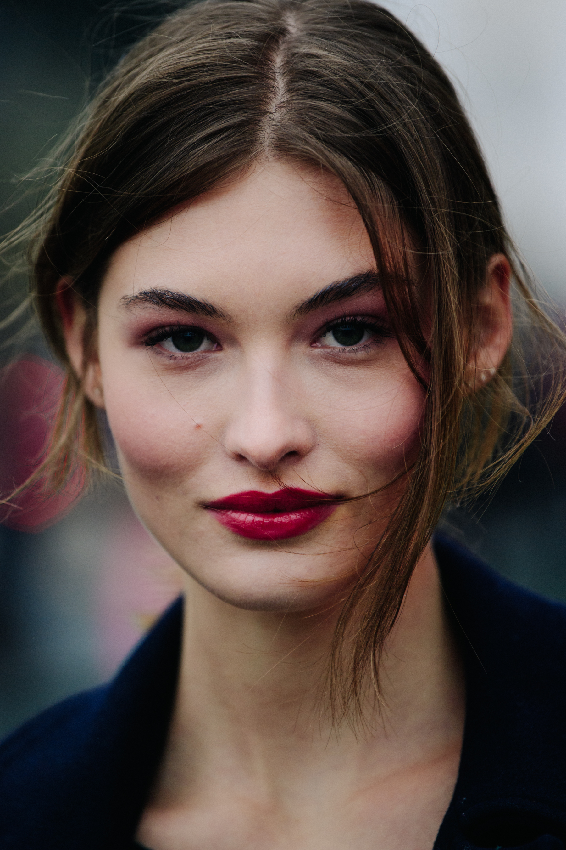 Portrait of American model with red lips