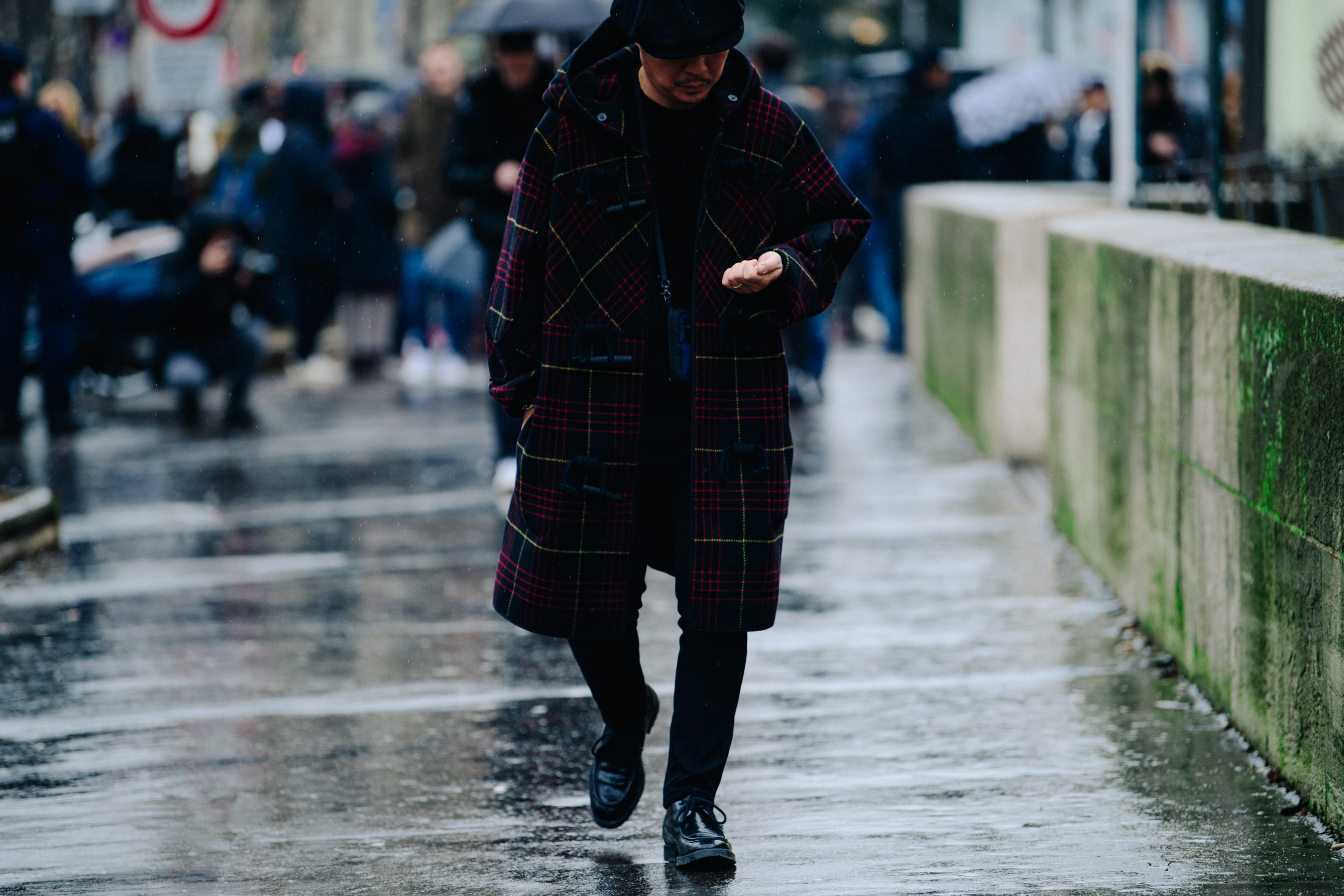 Japanese man wearing wool toggle coat
