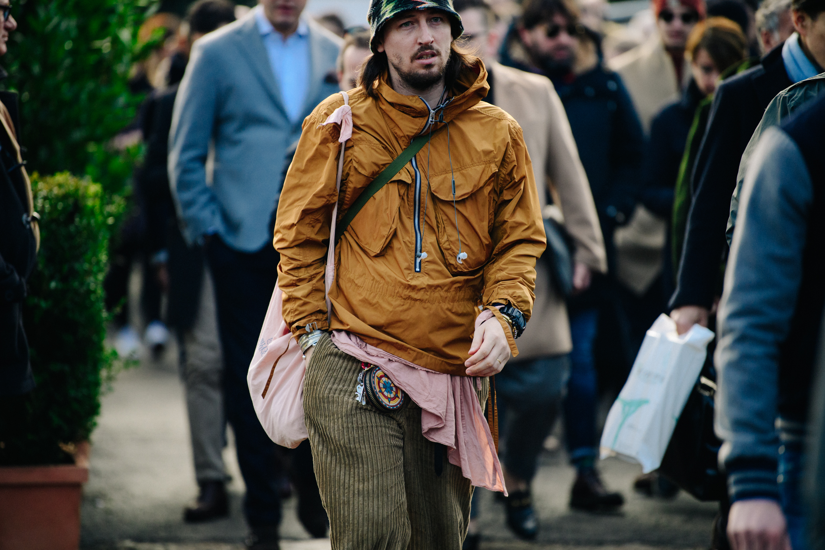 Canadian designer wearing brown anorak