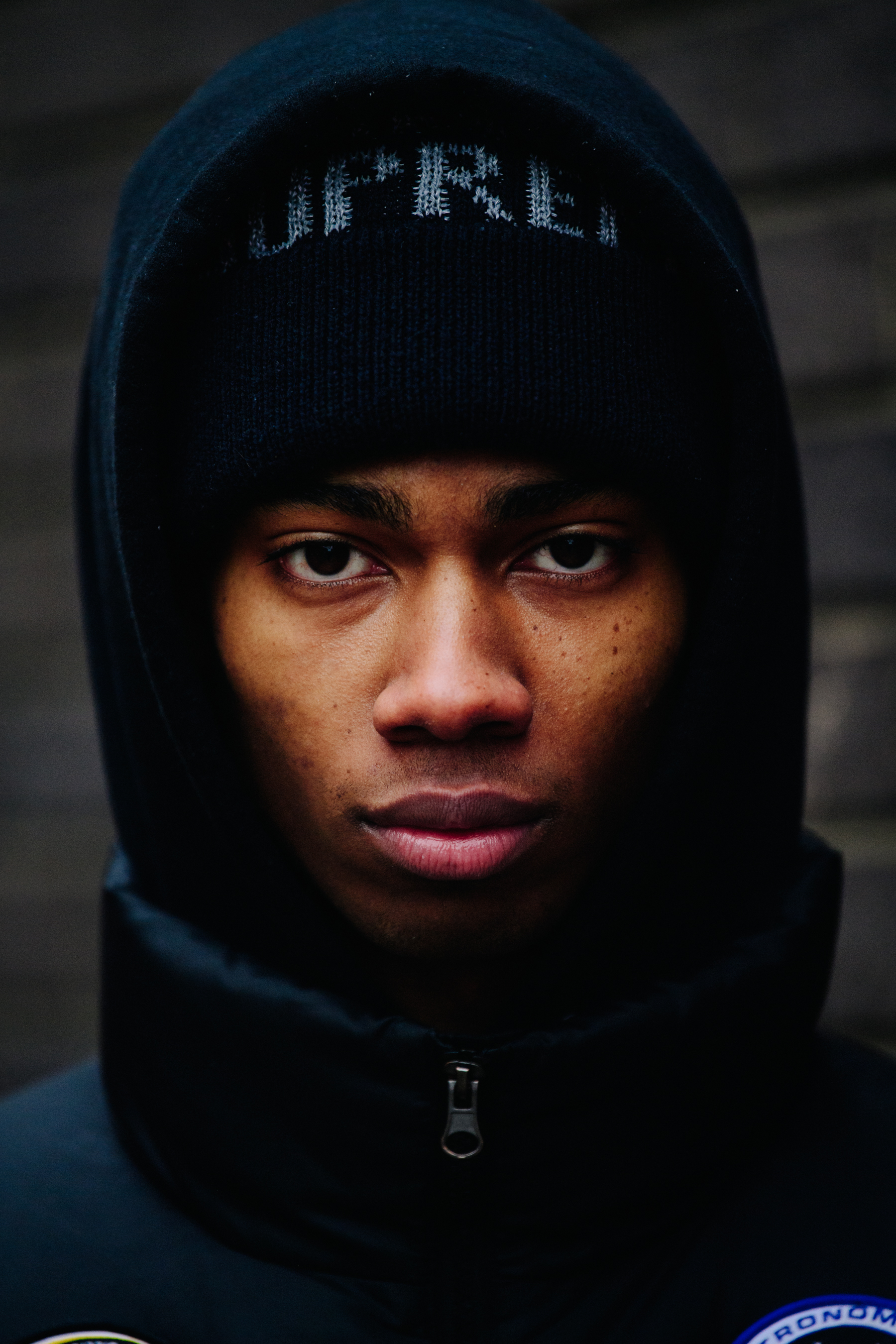 Portrait of British model wearing hoodie