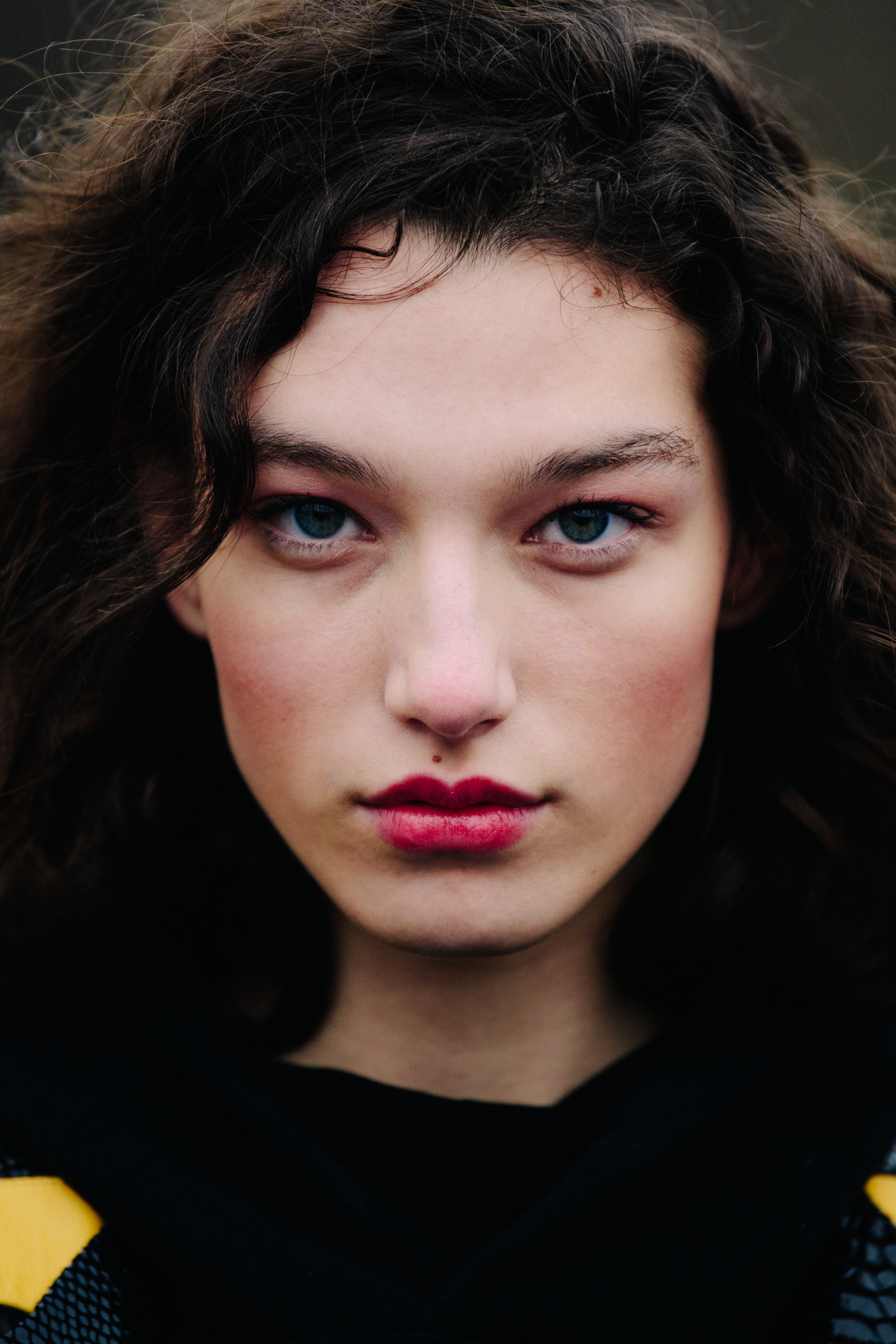 Portrait of American model with red lips