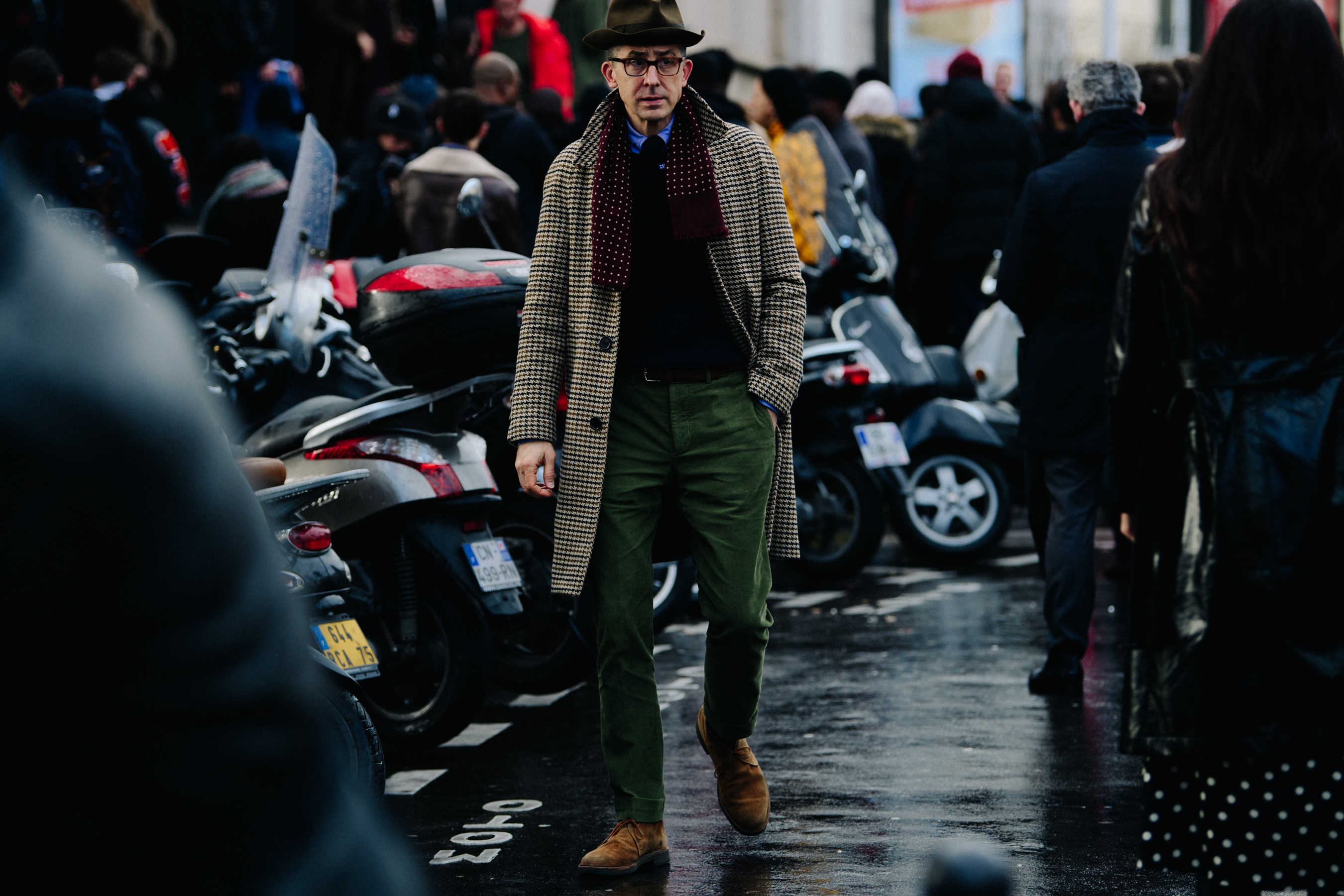Man wearing green trousers