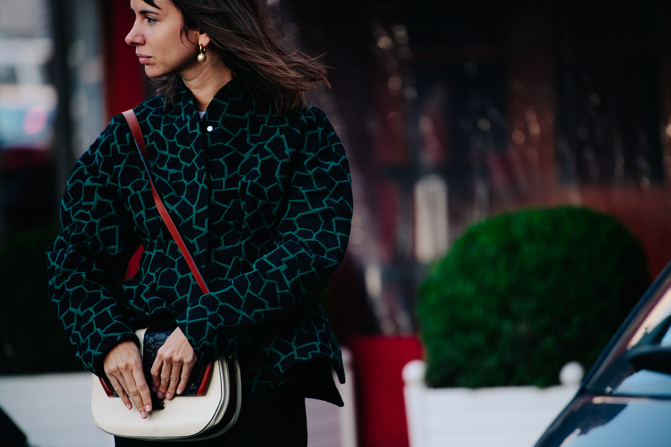Russian women wearing green pattern jacket