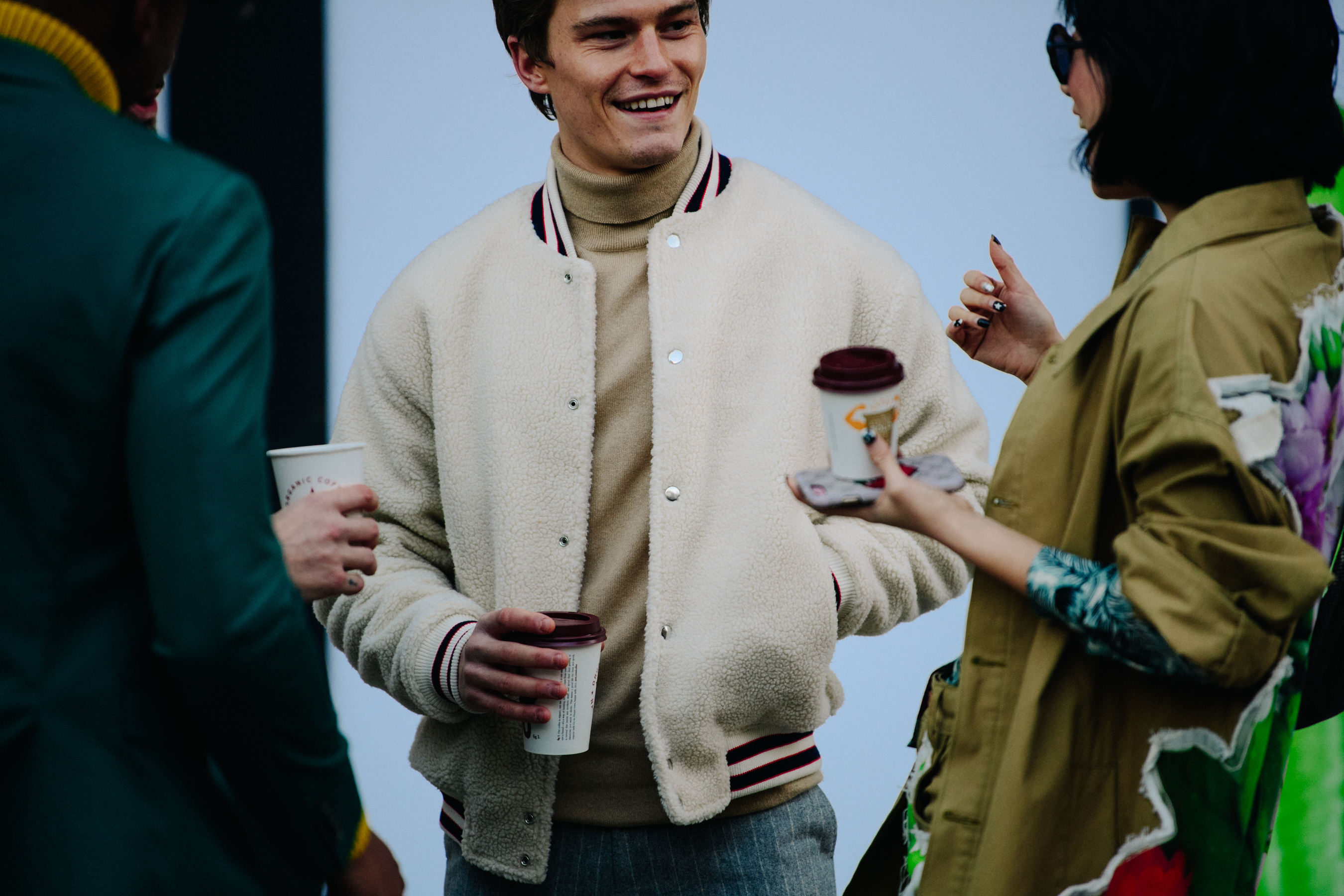 British model wearing shearling jacket