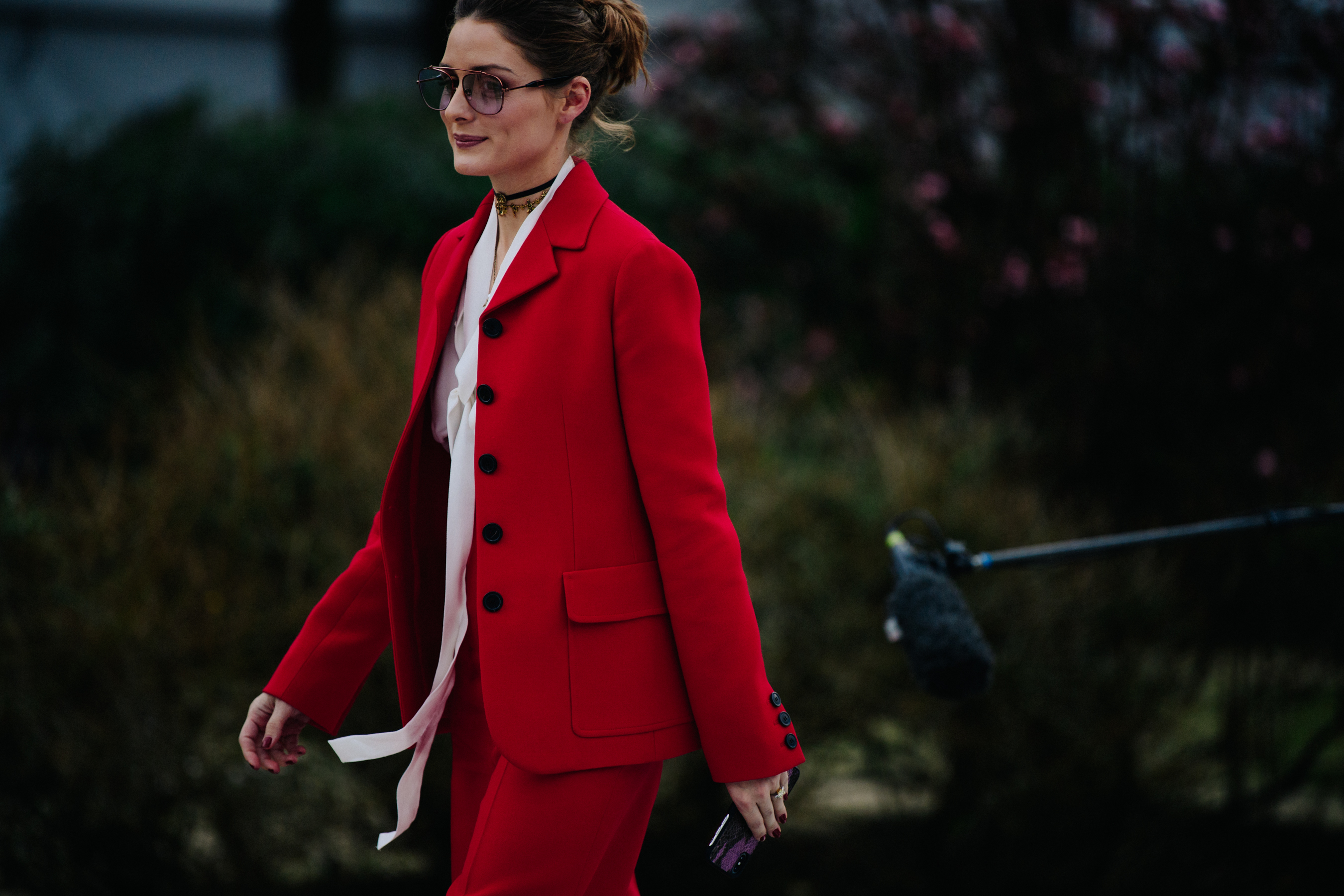 Woman wearing red suit