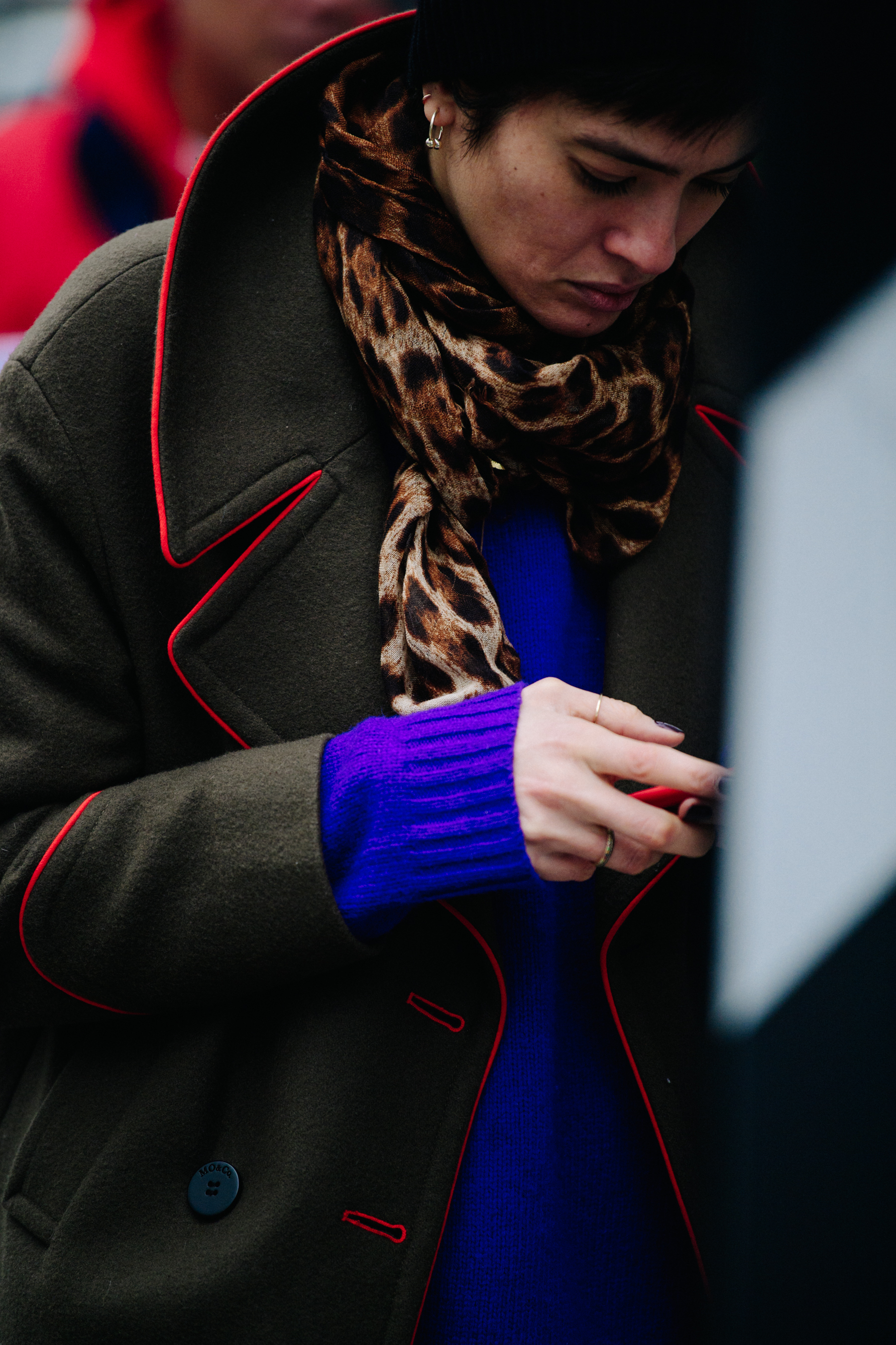 Woman wearing purple jumper