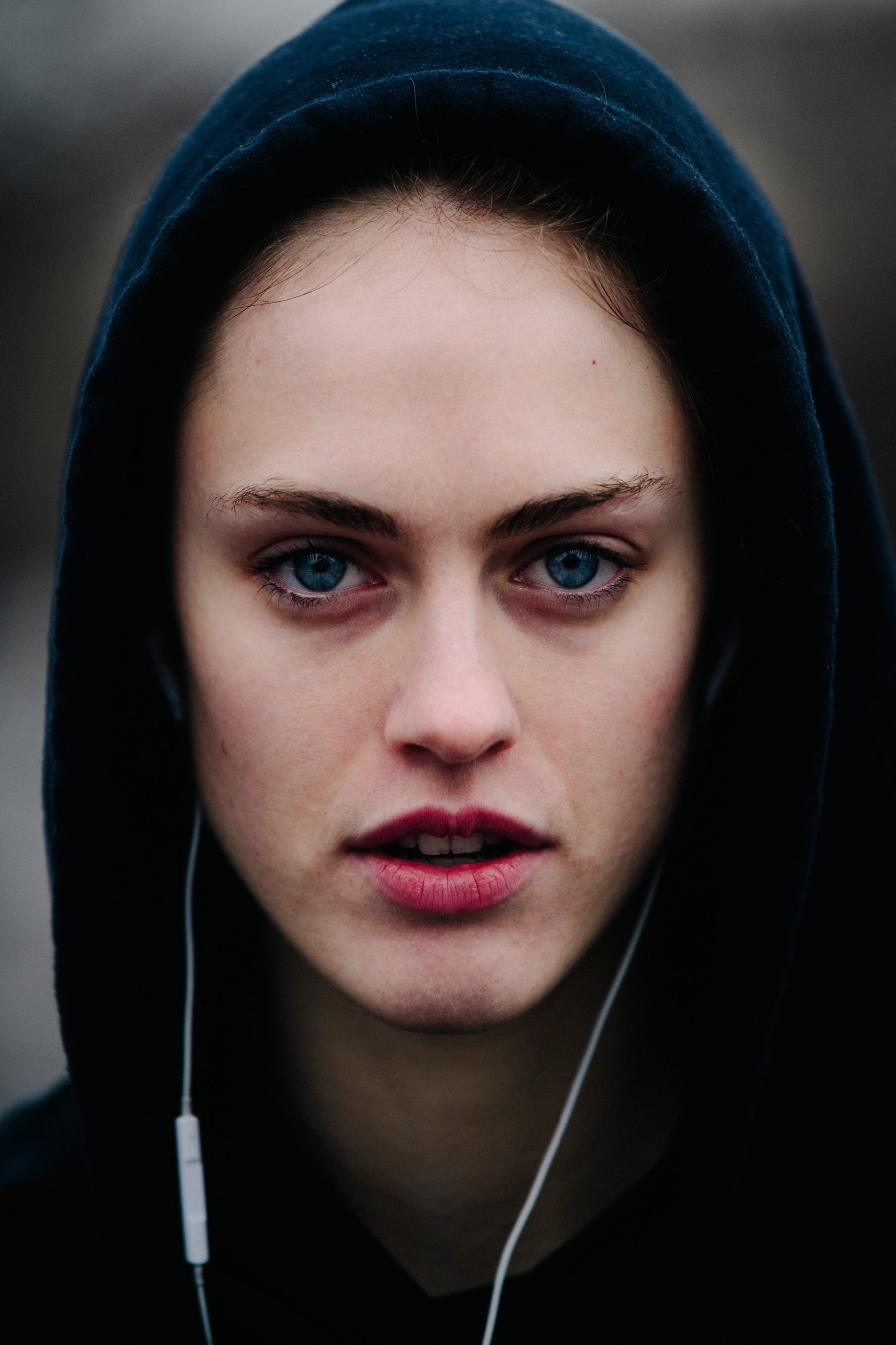 Portrait of model with bright blue eyes