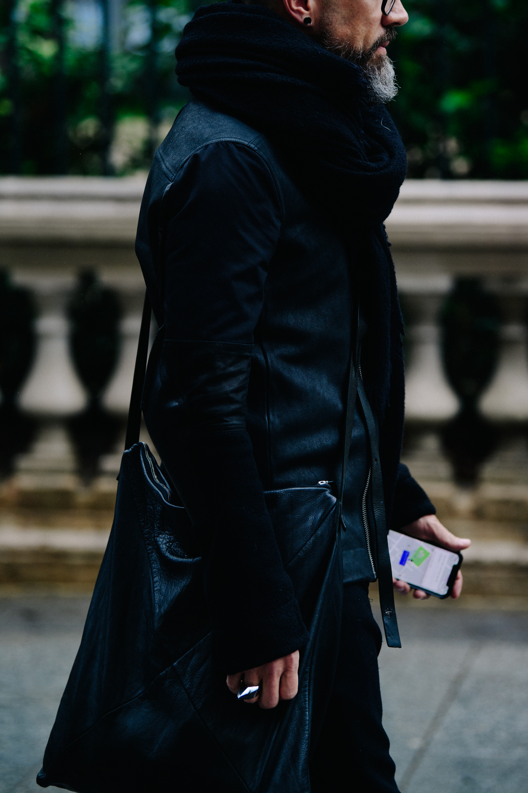 Man wearing leather jacket